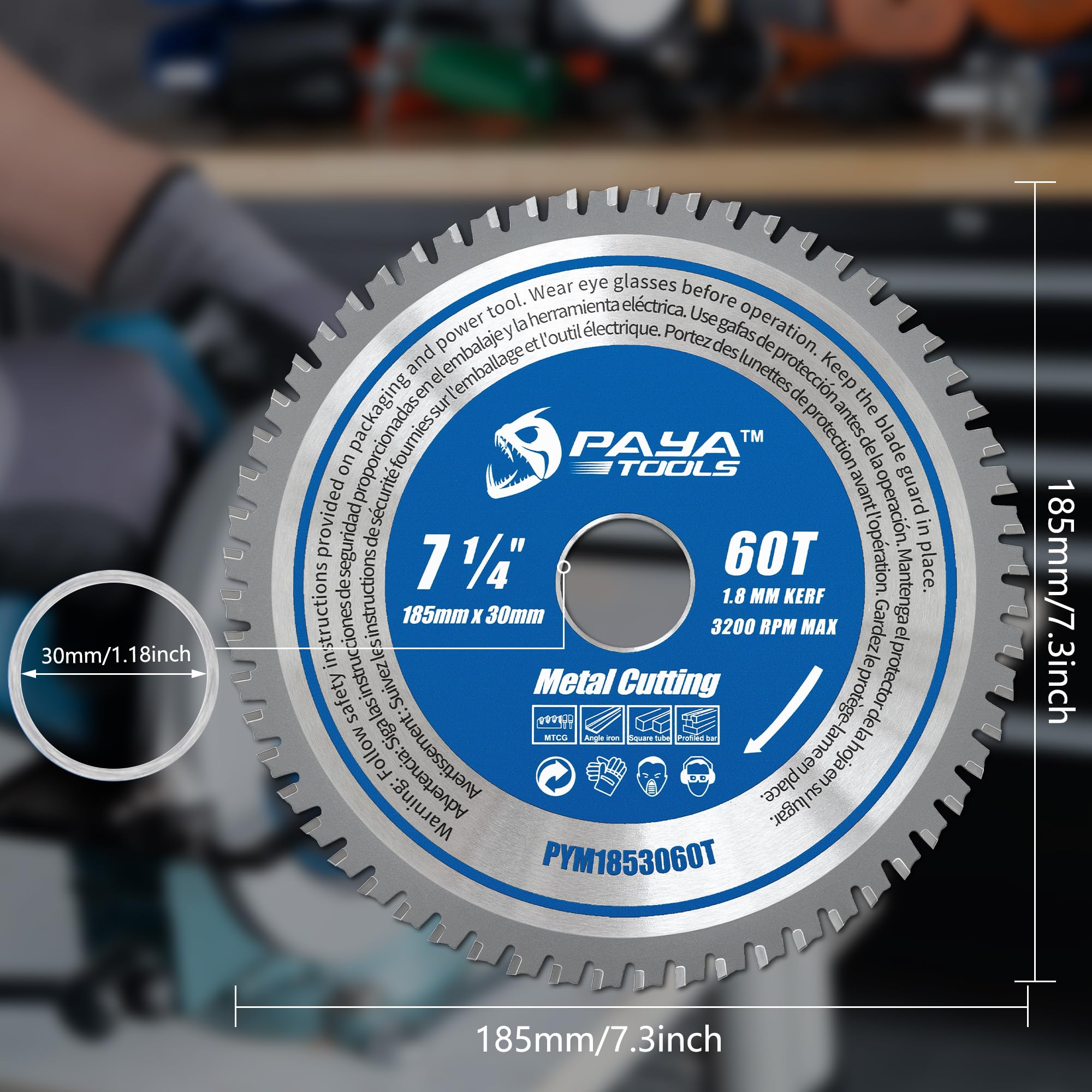 PAYA TCT PYM1853060T - Lama per sega circolare in metallo, diametro 185 mm x 30 mm, 60 denti, lama per sega circolare in acciaio ad alte prestazioni per lamiere d'acciaio, tubi e materiali compositi