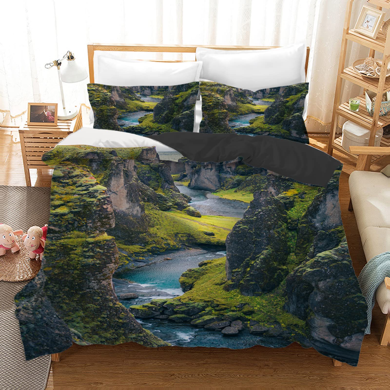 Housse de couette montagnes vertes pour chambre d'enfant et ado