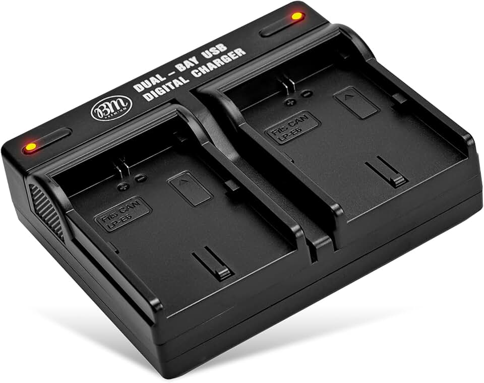 BM Premium Carregador de Bateria de Compartimento Duplo Bm Lp-E6N para Canon Eos R, Eos R5, Eos R6, Eos R6 Ii, Eos R7, Eos 90D, Eos 60D, Eos 70D, Eos 80D, Eos 5D Iv, Eos 6D, Eos 6D Ii, Eos Câmeras 7D,