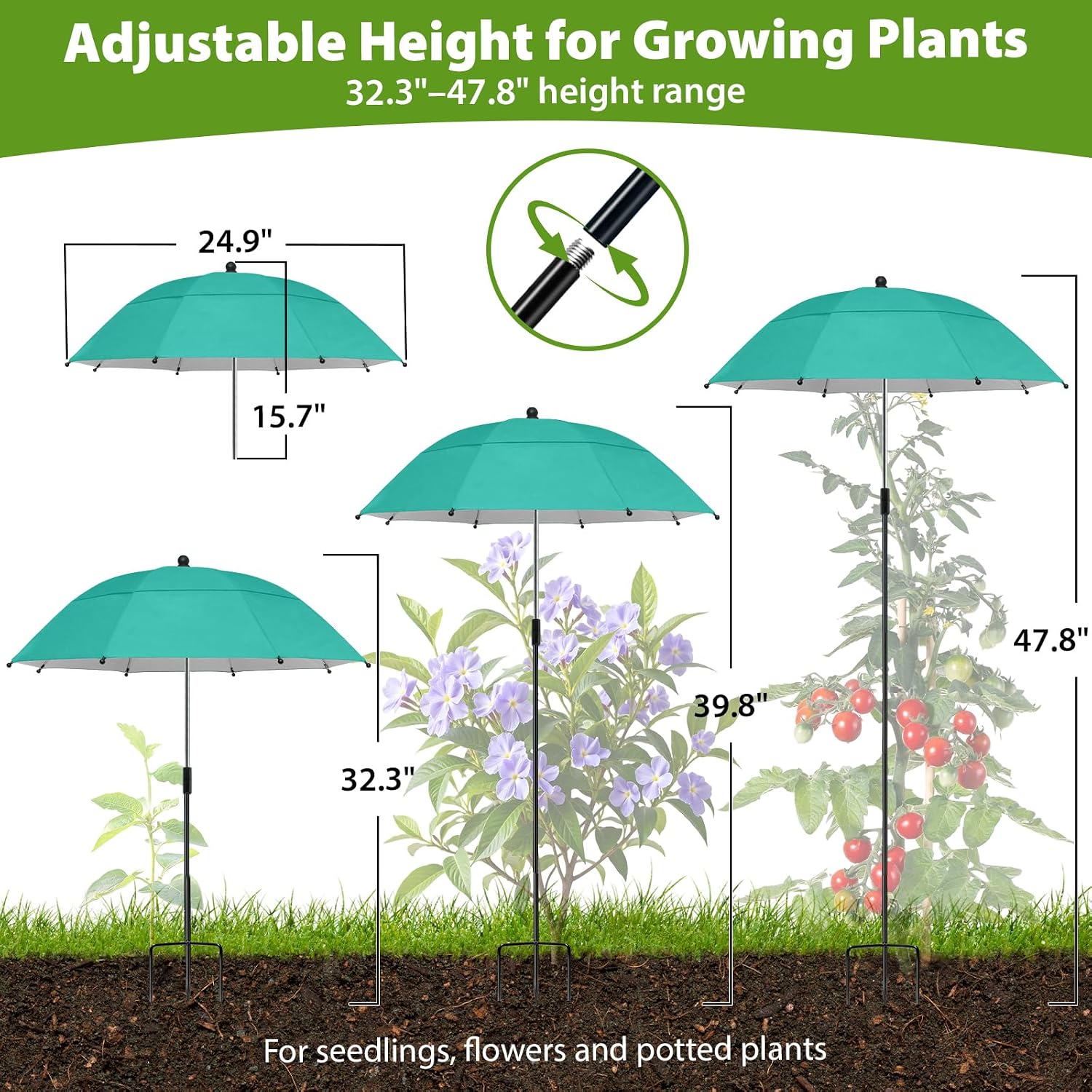 Plant Umbrellas for Outdoor Plants, 3Pack 24” Plants Sun Shade,360°Adjustable Angle, for Garden Beds Potted Flower