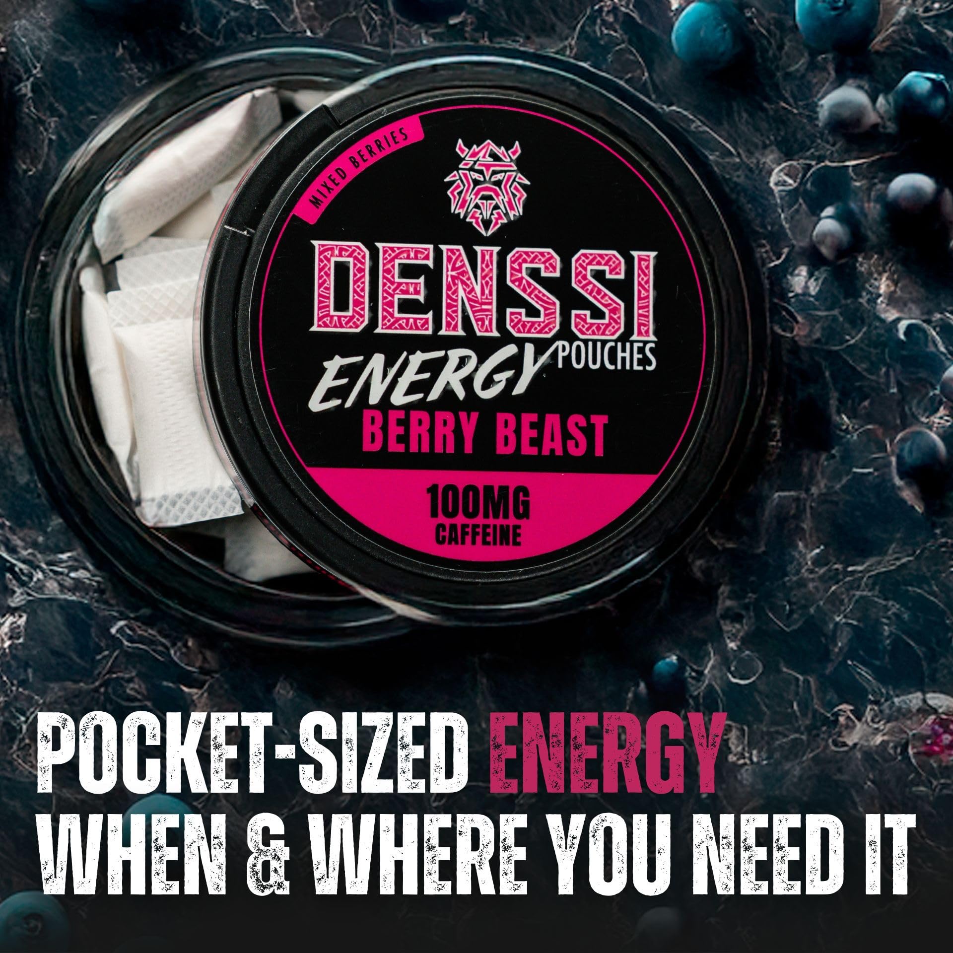 Denssi Energy Pouches – Caffeine Energy Pouches - Free Replacement/Alternative for Focus and Energy - Sugar Free Nootropic Pouches, Made in the USA & Delicious Flavor (100mg) (5-pack, Variety)