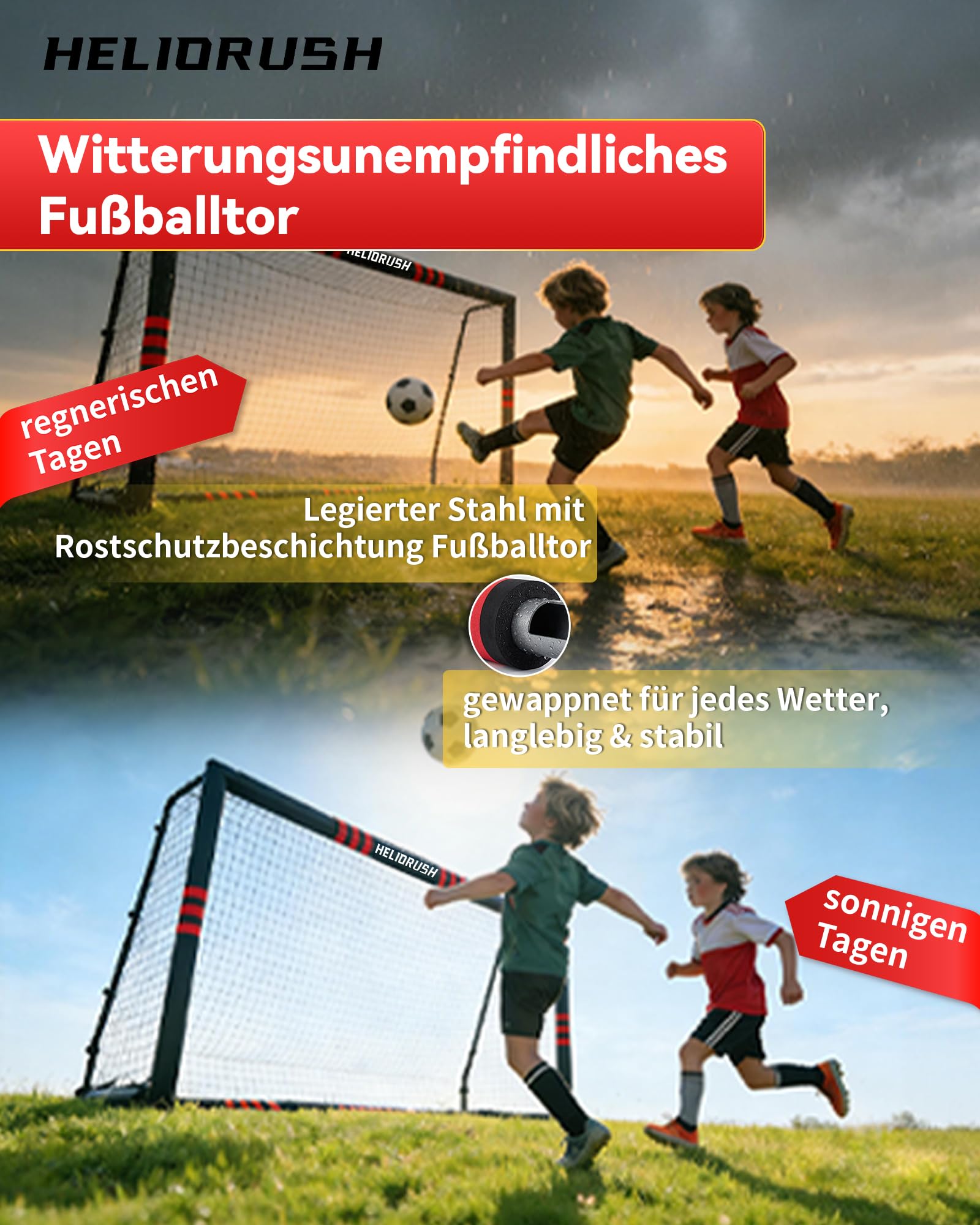 Fußballtor für Garten Kinder - 32mm Stahlrahmen & EPE-Polsterung, Wetterfestes Tor Set mit 33-lagigem PE-Netz & U-Erdanker (180/240/300cm)