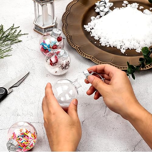 Miniatura 3 de 80 adornos redondos de plástico transparente a granel, parte superior extraíble, adornos transparentes para colgar, bolas de Navidad, adornos de
