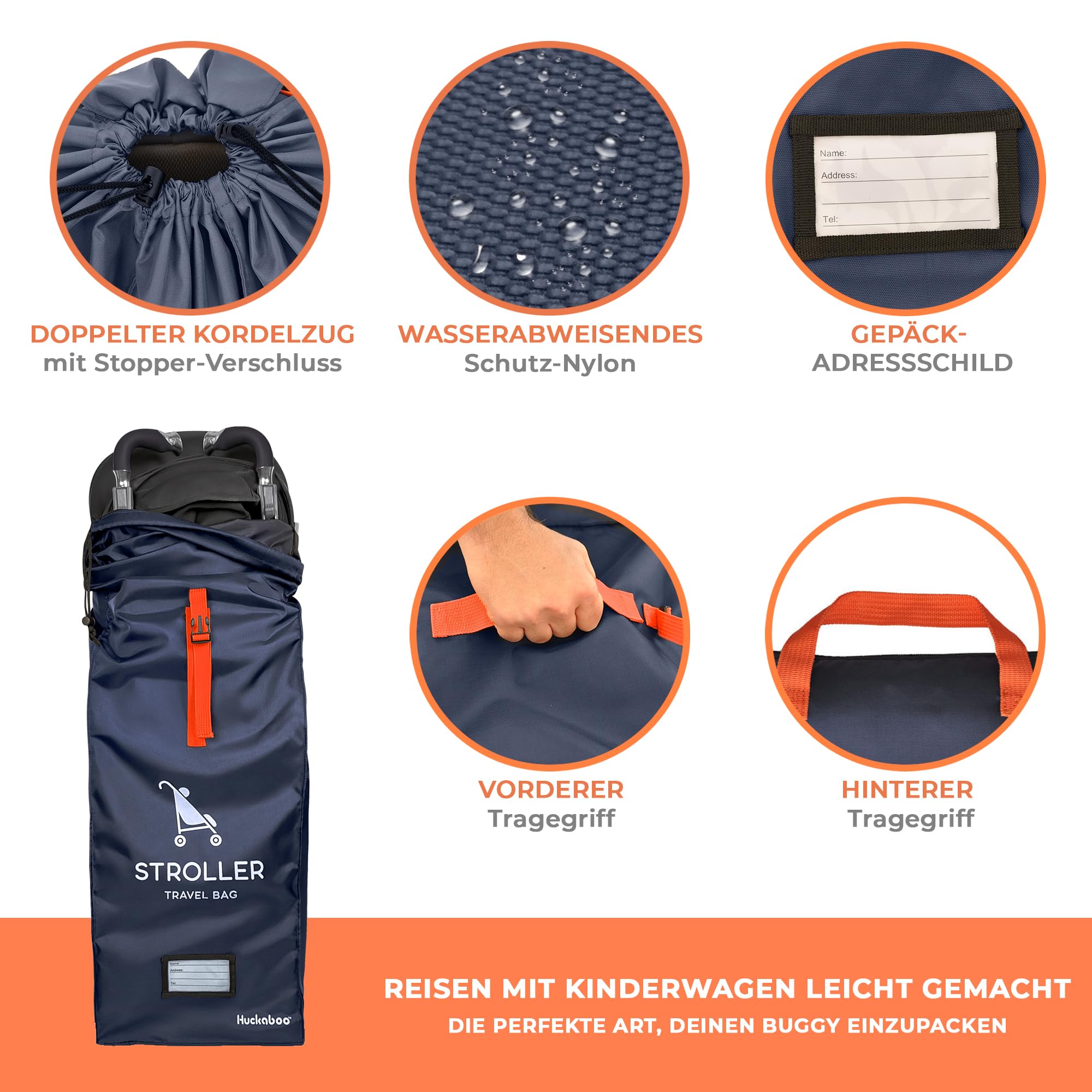 Huckaboo Buggy-Transporttasche – Robuste Buggy-Tasche fürs Flugzeug, Reisetasche für Klappbuggys & Schirmbuggys, Dunkelblau