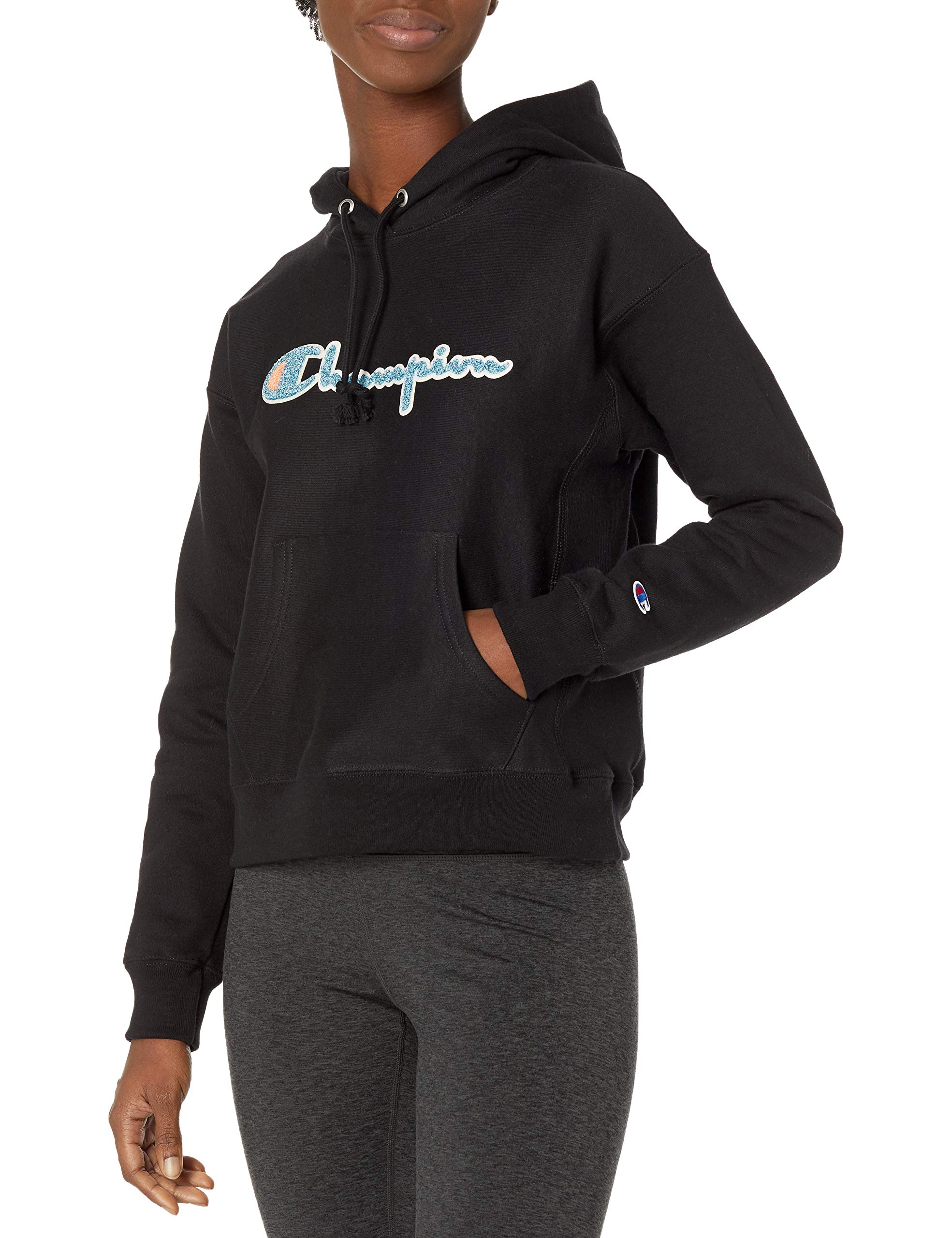 Black Hoodie Chenille Champion Reverse Weave Chenille Logo