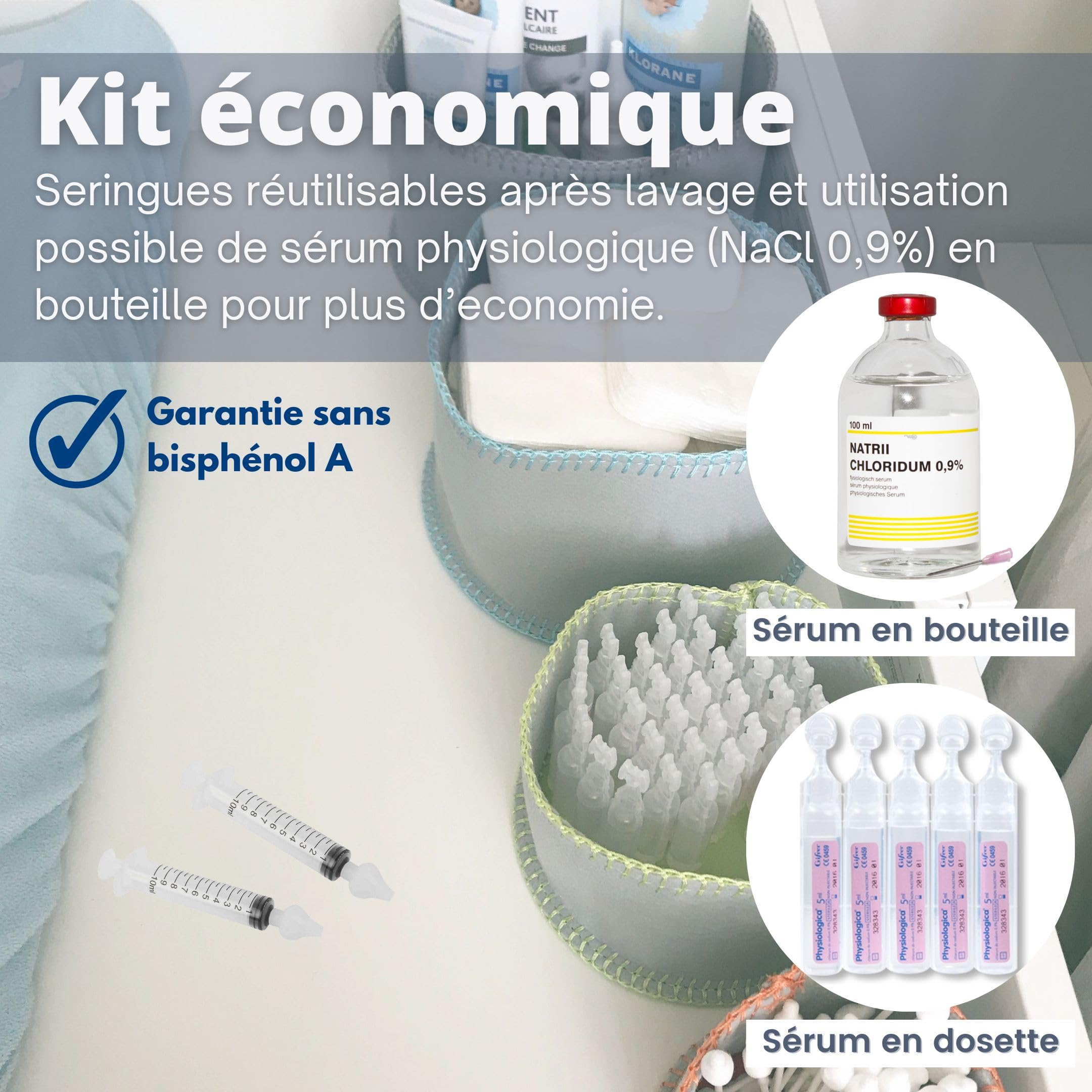 ABBICARE Mouche bébé seringue nasale 10ml Kit 2 seringues avec embouts silicone sans BPA CE