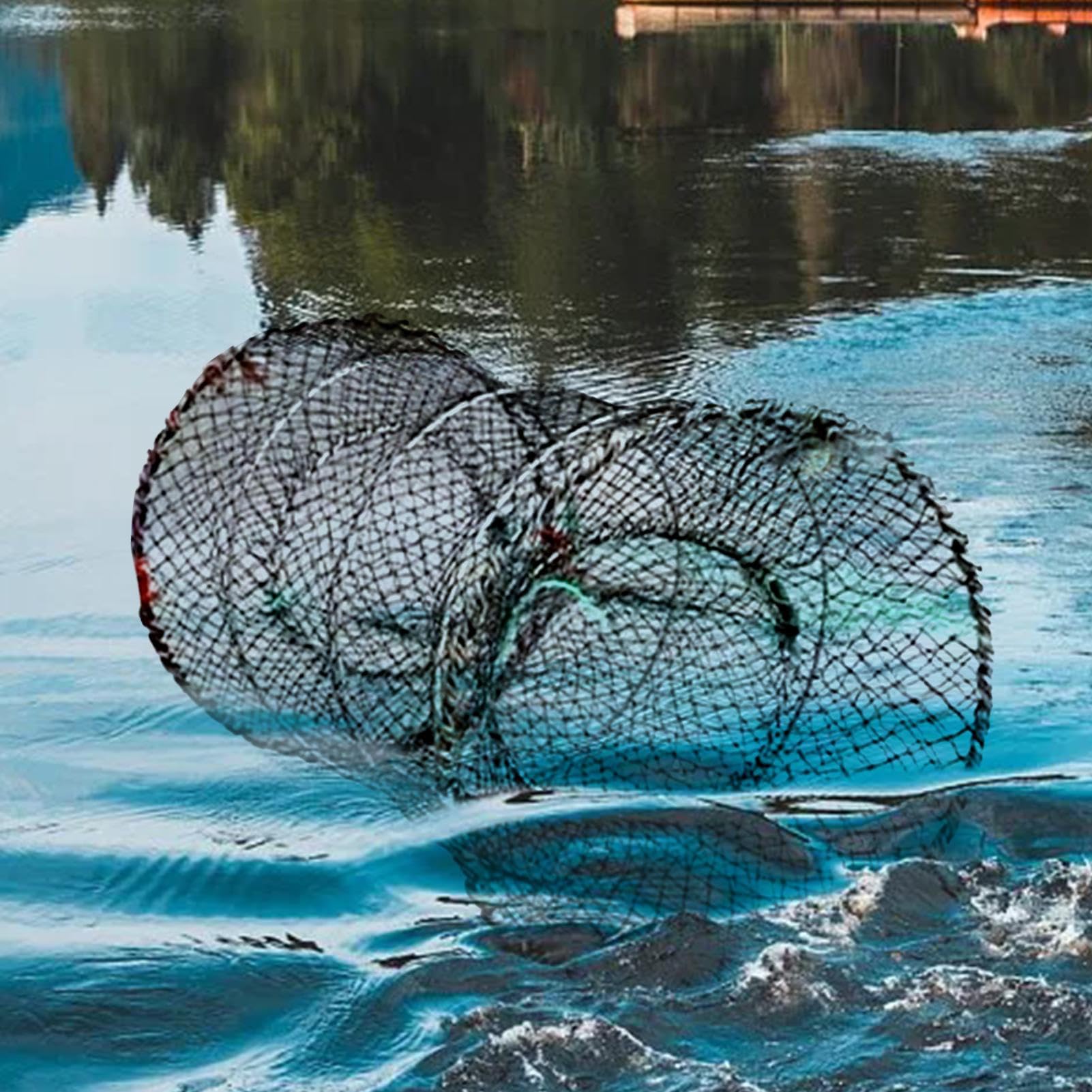 Trampa para cangrejos – Trampa para señuelos de – Cesta Flotante Multifuncional con Red de Lanzamiento, Alta Resistencia para Zonas de Marea, de Agua Dulce y Uso en la Playa