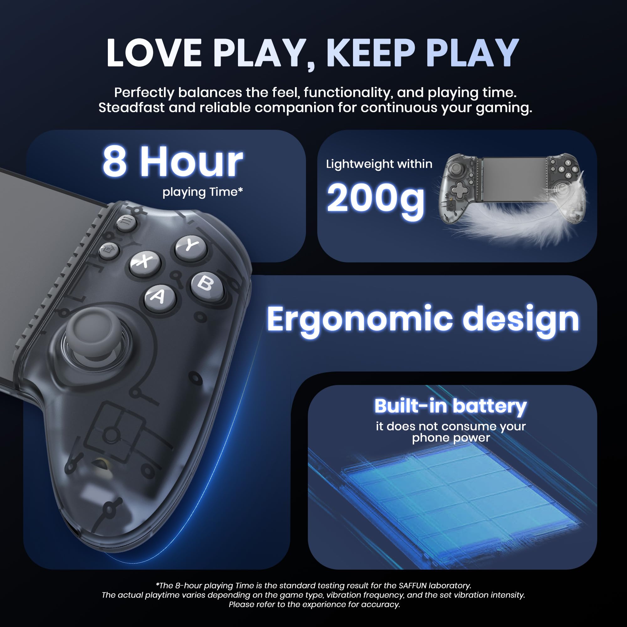 miadore Handy Controller für iPhone/Android Smartphone/Switch | Mobilephone Bluetooth Controller mit Hall Effect Joysticks,2 Pro Back Buttons,Wake-Up Function