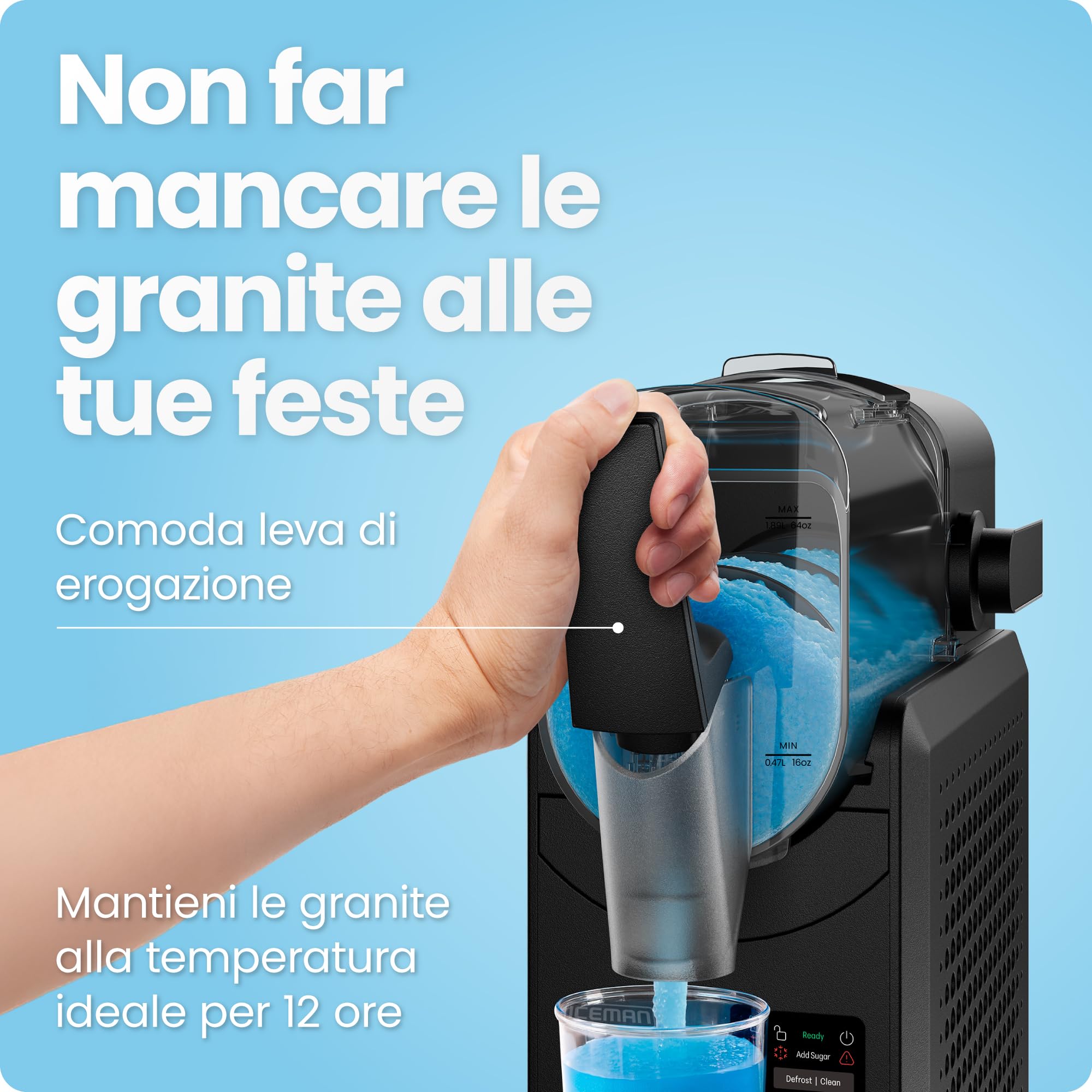 Iceman Macchina per Granita 1,89L, Niente Ghiaccio o Frullato, 5 Preset | per Margarita, Frappè e Shake, Touch, leva di erogazione, Nera