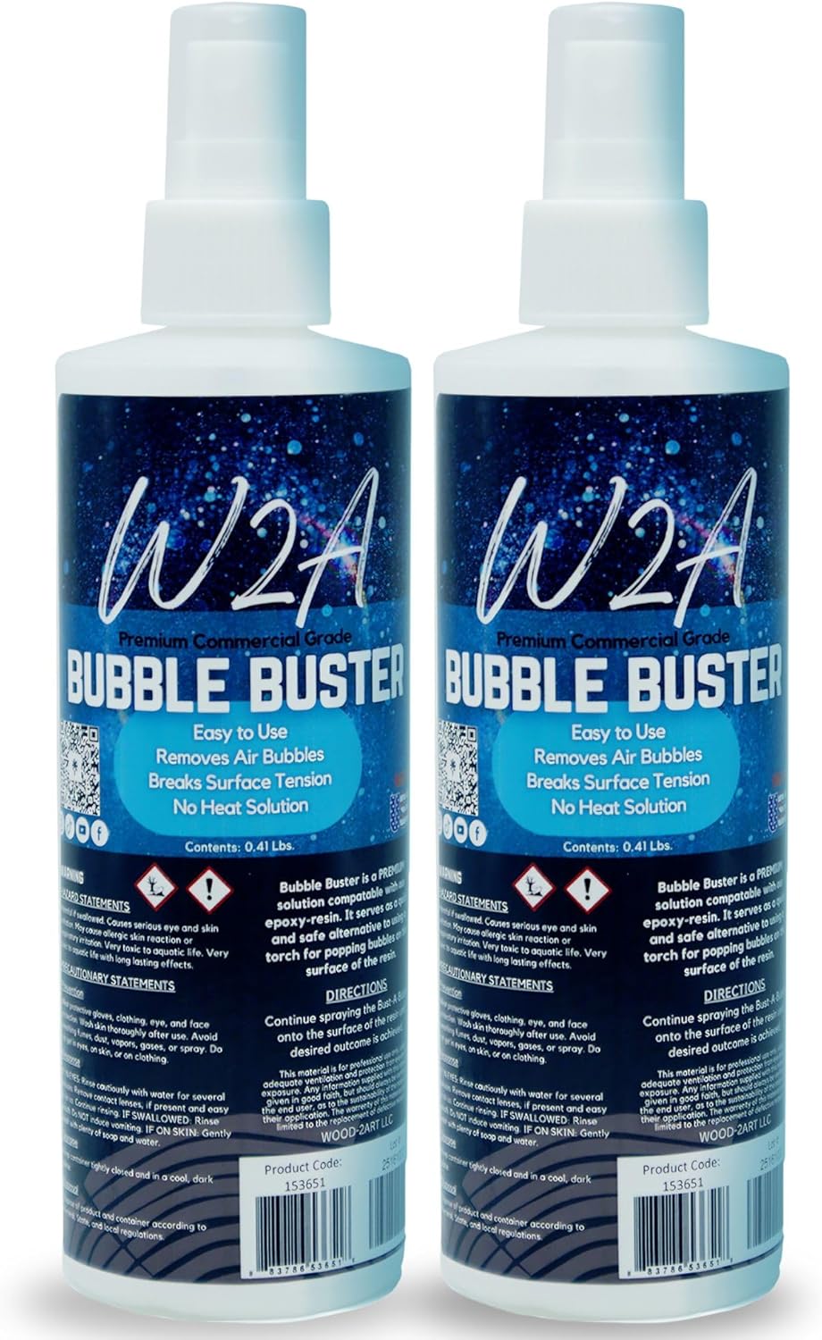 W2A Bubble Buster 2-Pack – Resin Bubble Remover Spray for Epoxy Resin Art, Casting, and Jewelry Molds – Non-Toxic, Easy Spray Debubbler – 8 Ounce Bottle