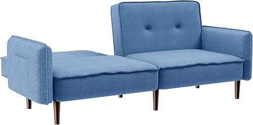 Miniatura 5 de Sofá cama futón con dos almohadas, sofá cama convertible moderno de 75 pulgadas con 3 ángulos de respaldo ajustable y patas de madera maciza para