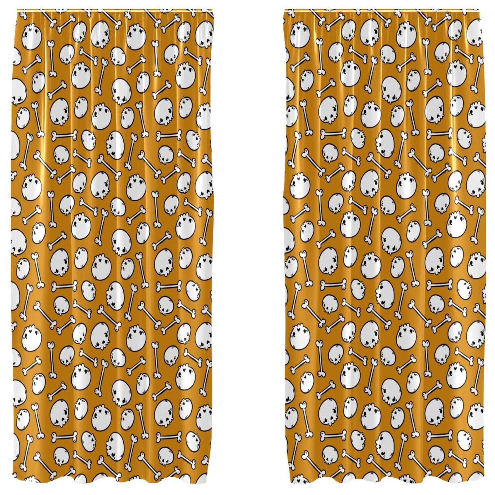 Rideaux tête de mort orange 140x213 cm avec passe-tringle pour une décoration d'Halloween unique