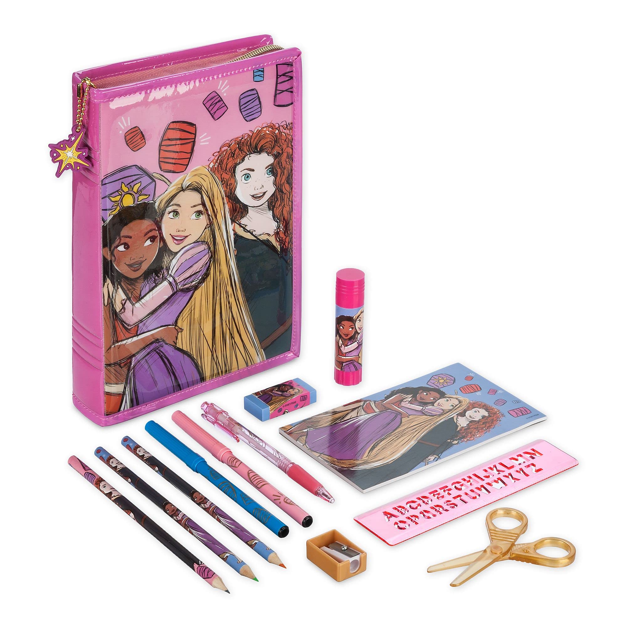 Disney Store Official Disney Princess Stationery Kit with Padded Zip Up Case, 23cm/9”, Kids Set Includes Pencils, Markers, Notebook and More, Suitable for Ages 4+