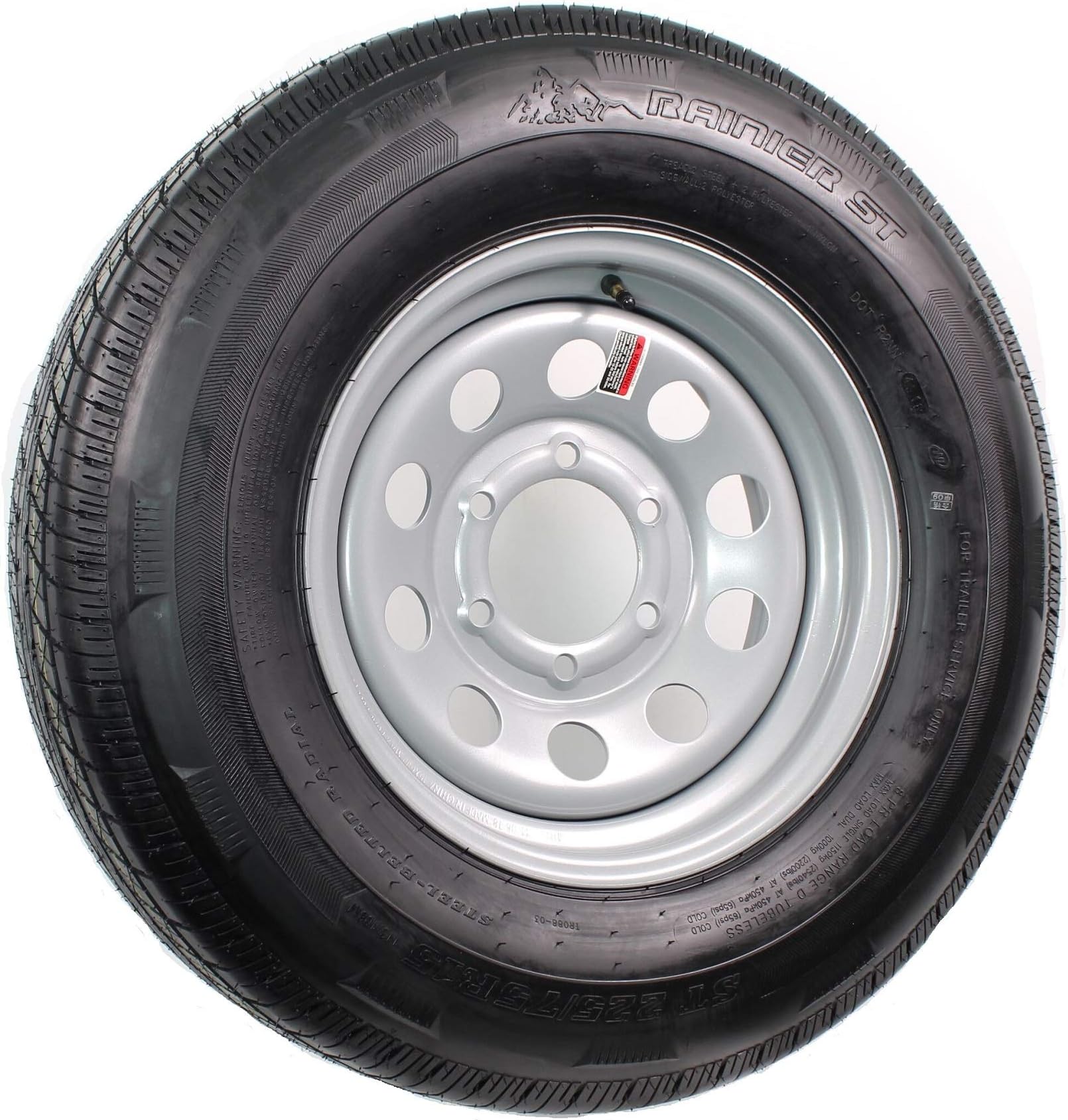 15" 6X5.5 Silver Modular Trailer Wheel with Radial ST225/75R15 10 PLY Tire Mounted