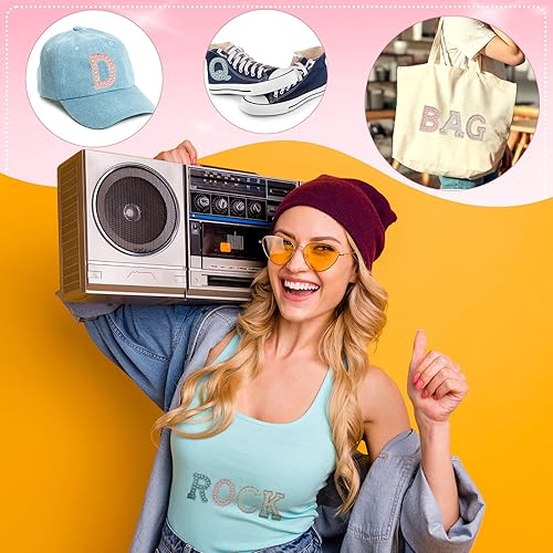 Miniatura 6 de 104 piezas de diamantes de imitación, perlas para planchar, parches decorativos de letras A-Z con purpurina del alfabeto inglés para coser en ropa,