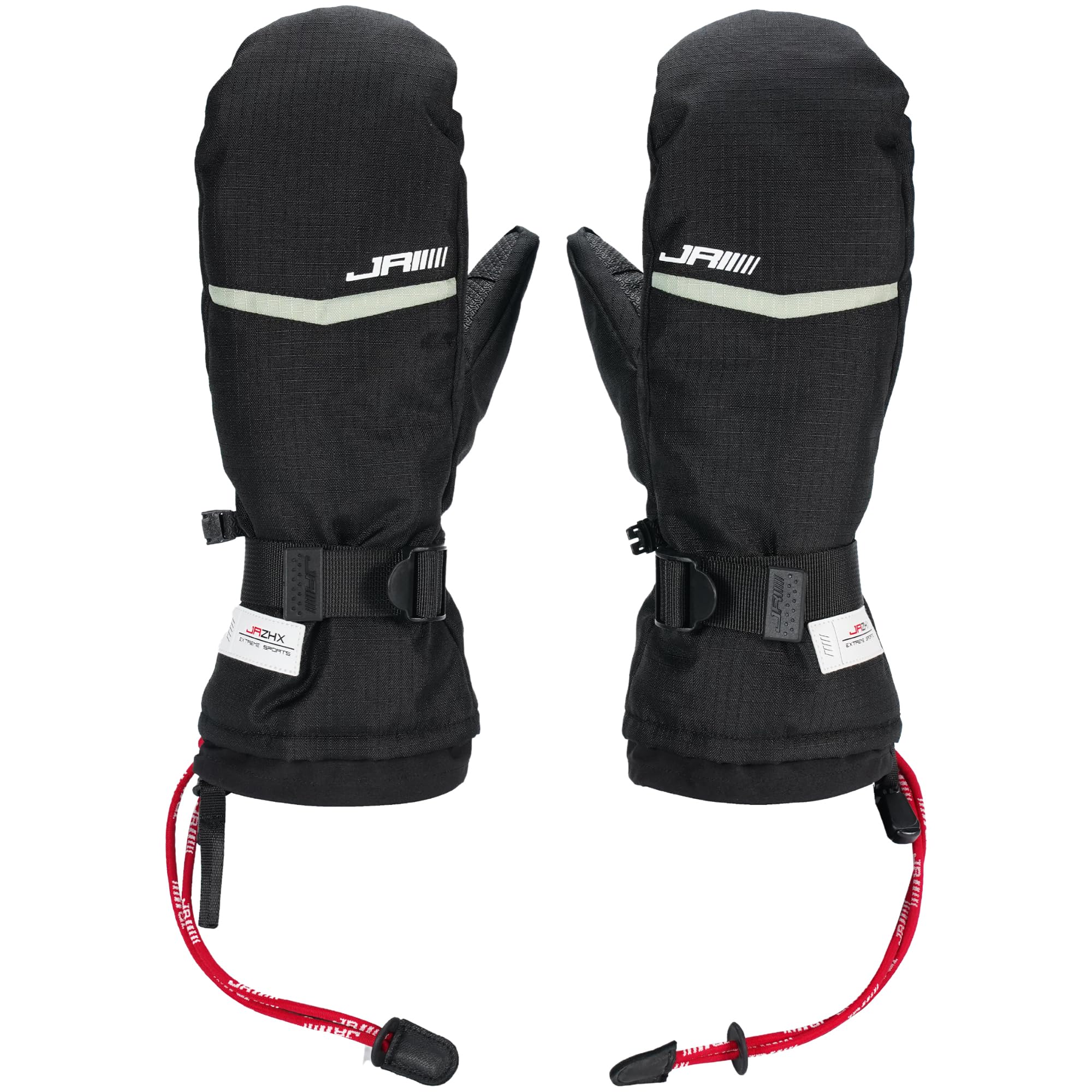 JRZHX Touch Screen Ski Gloves Women & Men with Quadruple Layer Protection, Waterproof Snow Gloves Breathable & Warm, Snow Stopper Adjustable Wrist Drawstring, Anti-Lost Rope (Black, Medium)