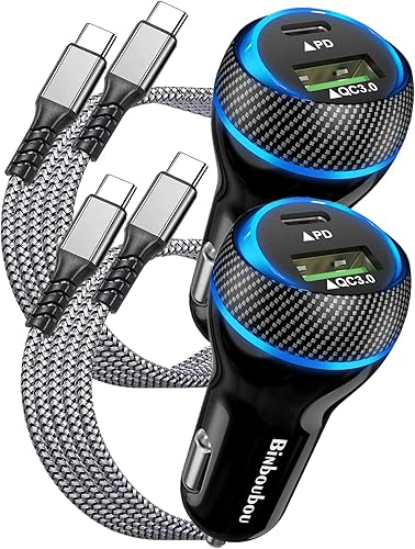 2-Pack USB C Fast Car Charger Adapter,48W Type C Car Fast Charger PD30W&QC18W Dual Ports Cigarette Lighter Charger Compatible wiPhone 14 13 12 Pro