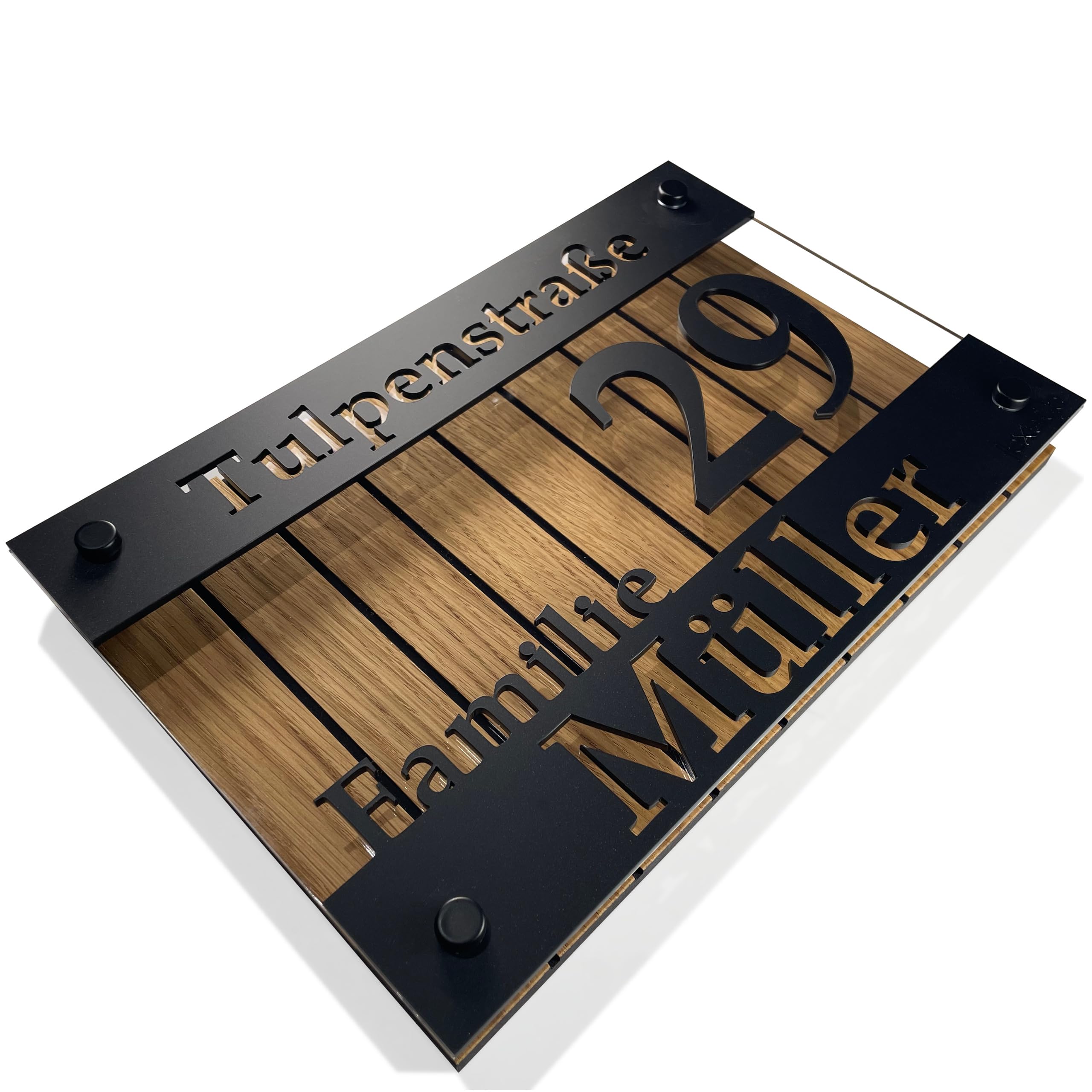 Hausnummern hausnummernschild schwarz schild Adressschild haus hauswand personalisiert acrylglass 3d individuelles design (Eiche mit Streifen, 20x30cm)