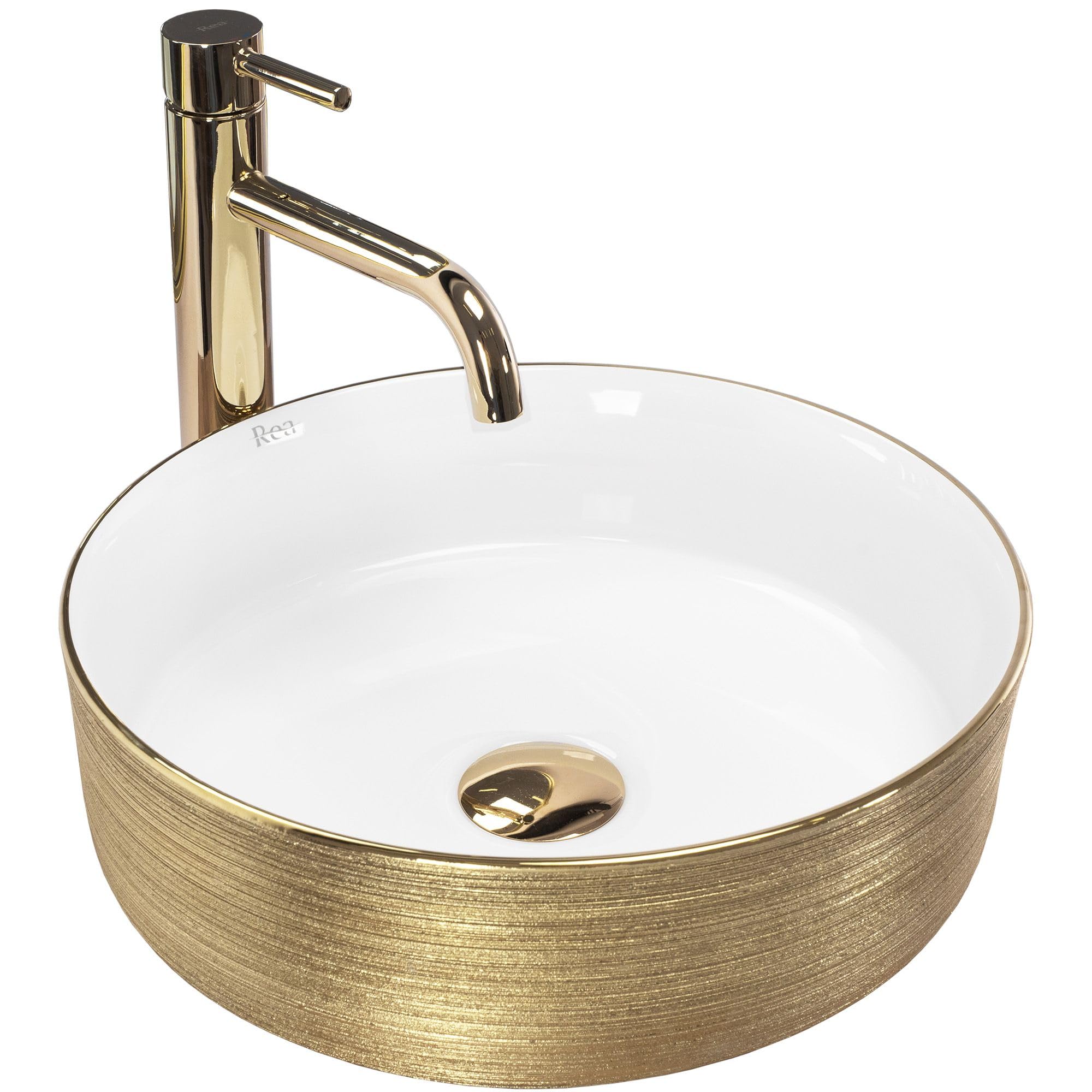 Rea VASQUE À POSER Sami Gold White Brush Gold Lavabo Salle de Bain 360 x 360 x 115 mm en Céramique (or/​blanc)