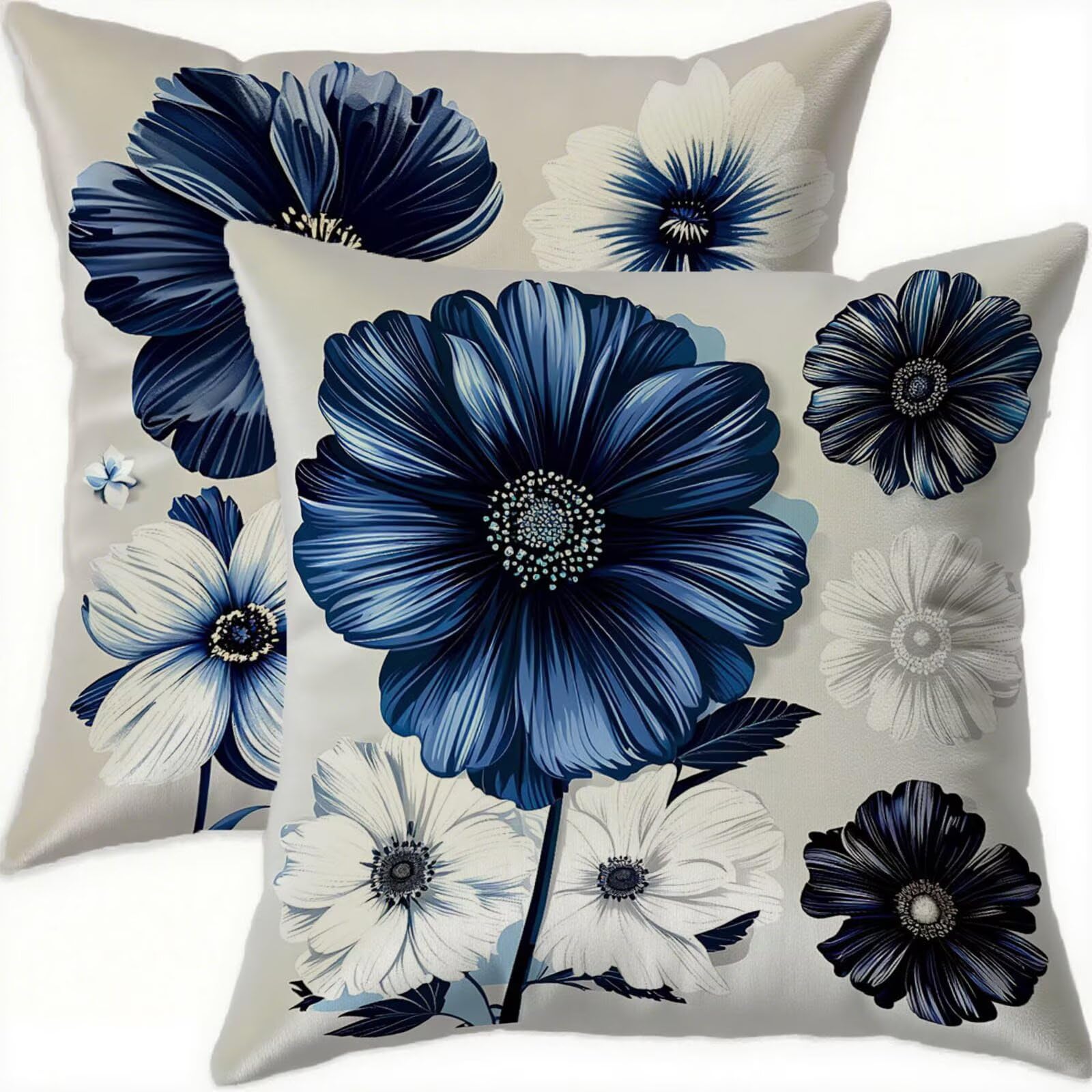 Housse coussin 60x60cm vintage lot de 2 velours bleu imperméable décoratif