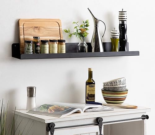 Miniatura 2 de Kate and Laurel Mezzo - Estantería moderna de metal, 36 pulgadas, color negro, estante flotante contemporáneo