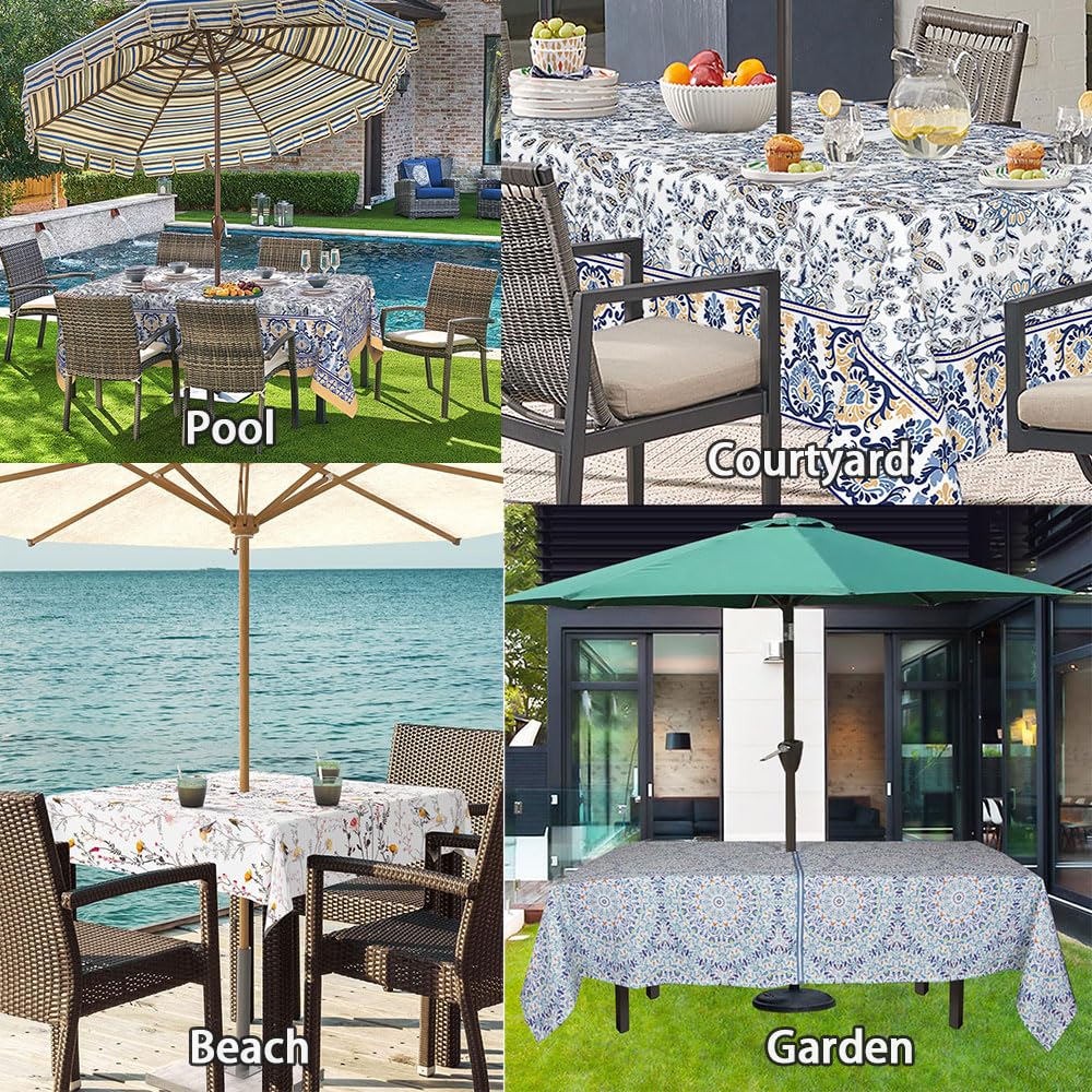 Chickwin Tovaglia Antimacchia Rettangolare Impermeabile da Esterno con Foro per Ombrellone 259x152cm Blu