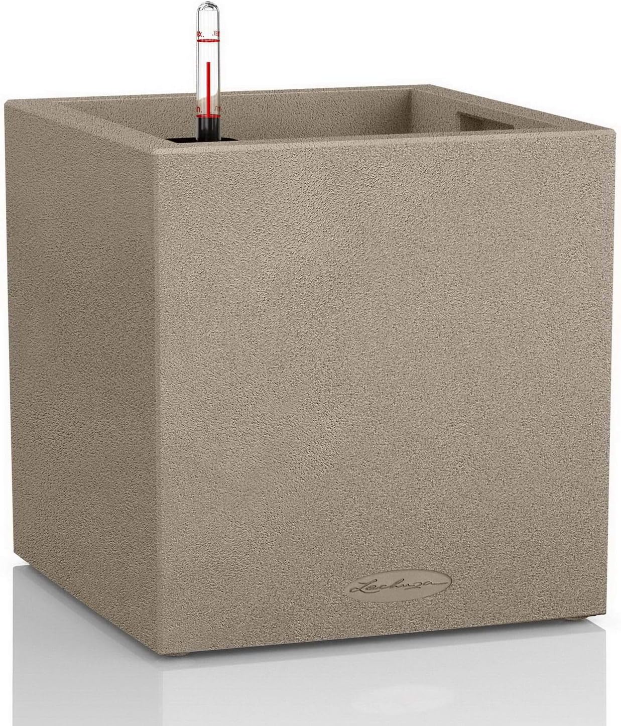 Lechuza Canto Stone 30 Cube Self-Watering Garden Planter, Sandy Beige, 12" x 12" x 22"