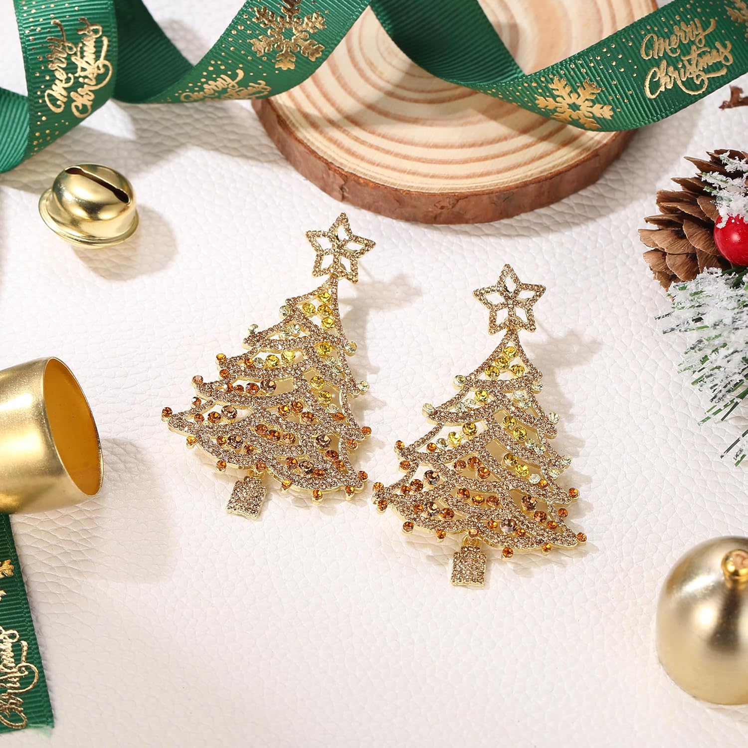 BriLove Christmas Earrings for Women Shiny Rhinestone Star Xmas Tree Drop Dangle Earring Festival Decor Holiday Party Jewelry Gift - Image 4