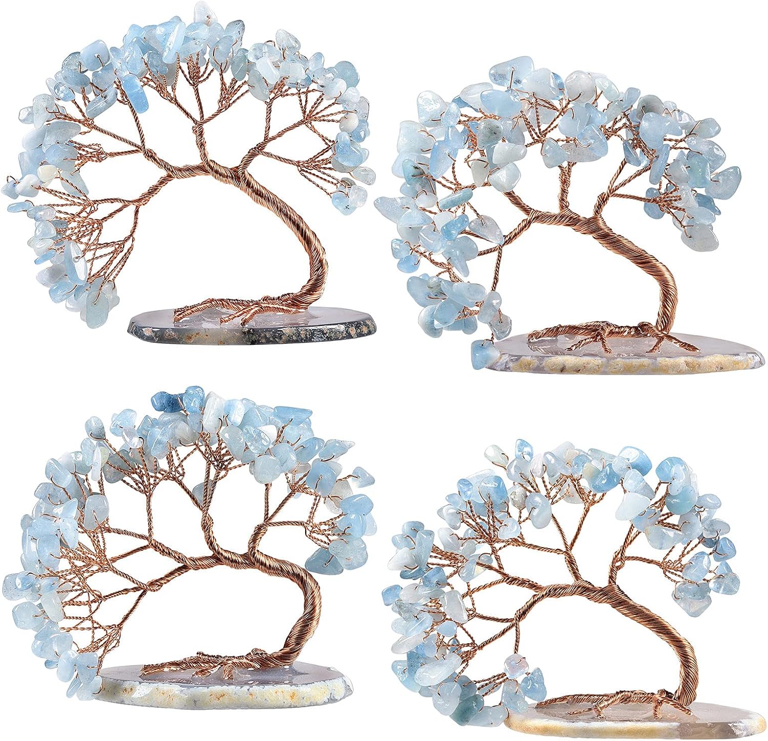 Nupuyai Aquamarine Crystal Tree with Agate Slice Base, Money Tree Figurines Fengshui Ornament for Home Office Wedding Decoration - Image 5