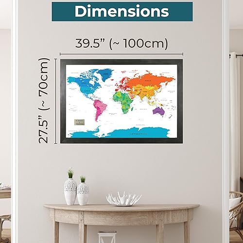 Vista 42 de Lienzo - Mapa de viaje personalizado con diseño colorido del mundo con marco negro rústico