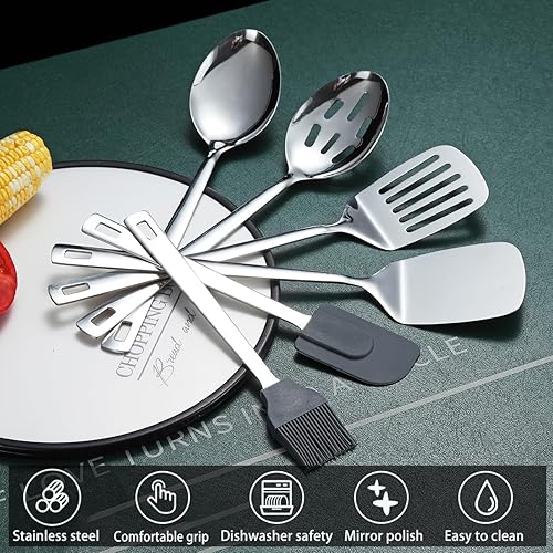 Miniatura 5 de Juego de utensilios de cocina de acero inoxidable de 40 piezas, juego de utensilios de cocina con soporte para utensilios, utensilios de cocina