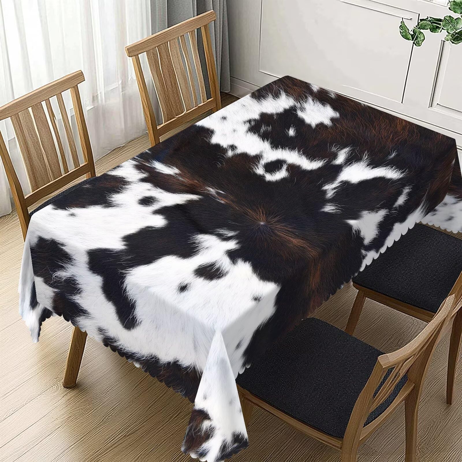 DANSICUINI Cow Print Rectangle Tablecloth Animal Fur Table Cloth Black Brown White Rectangular Tablecloth Classic Table Cover for Dining Kitchen Party
