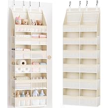 Criusia Over the Door Organizer, Extra Large 12 Compartments Closet Hanging Storage with 14 Mesh Pockets, 85lbs Capacity Behind the Door Storage for Baby Nursery, Bathroom, Bedroom, and Dorm, Beige