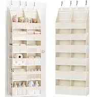 Criusia Over the Door Organizer, Extra Large 12 Compartments Closet Hanging Storage with 14 Mesh Pockets, 85lbs Capacity Behind the Door Storage for Baby Nursery, Bathroom, Bedroom, and Dorm, Beige