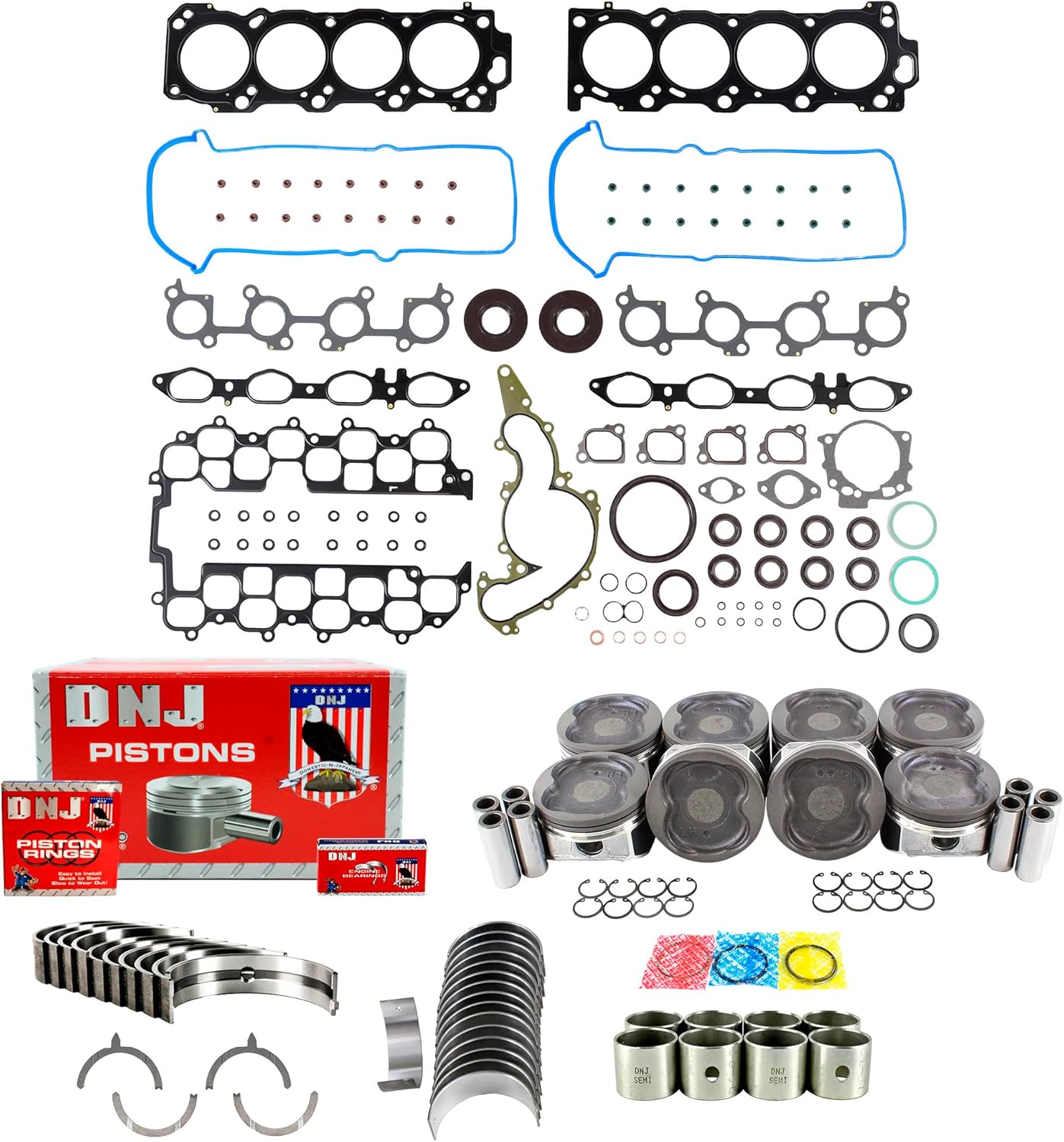 DNJ EK972 Engine Rebuild Kit for 1998-2004 Lexus, Toyota 4Runner, GX470, Land Cruiser 4.7L V8 32V DOHC 4663cc