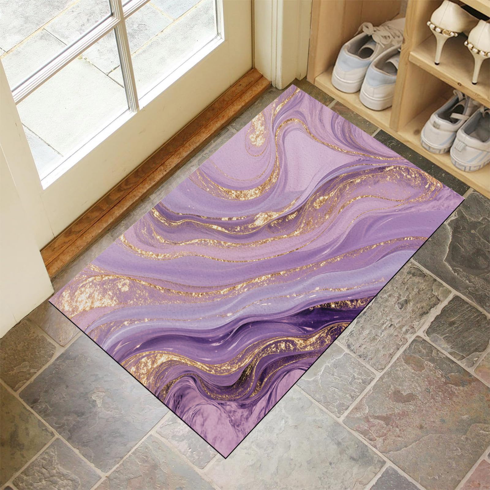 Paillasson intérieur marbré violet 50x80 cm lavable et design