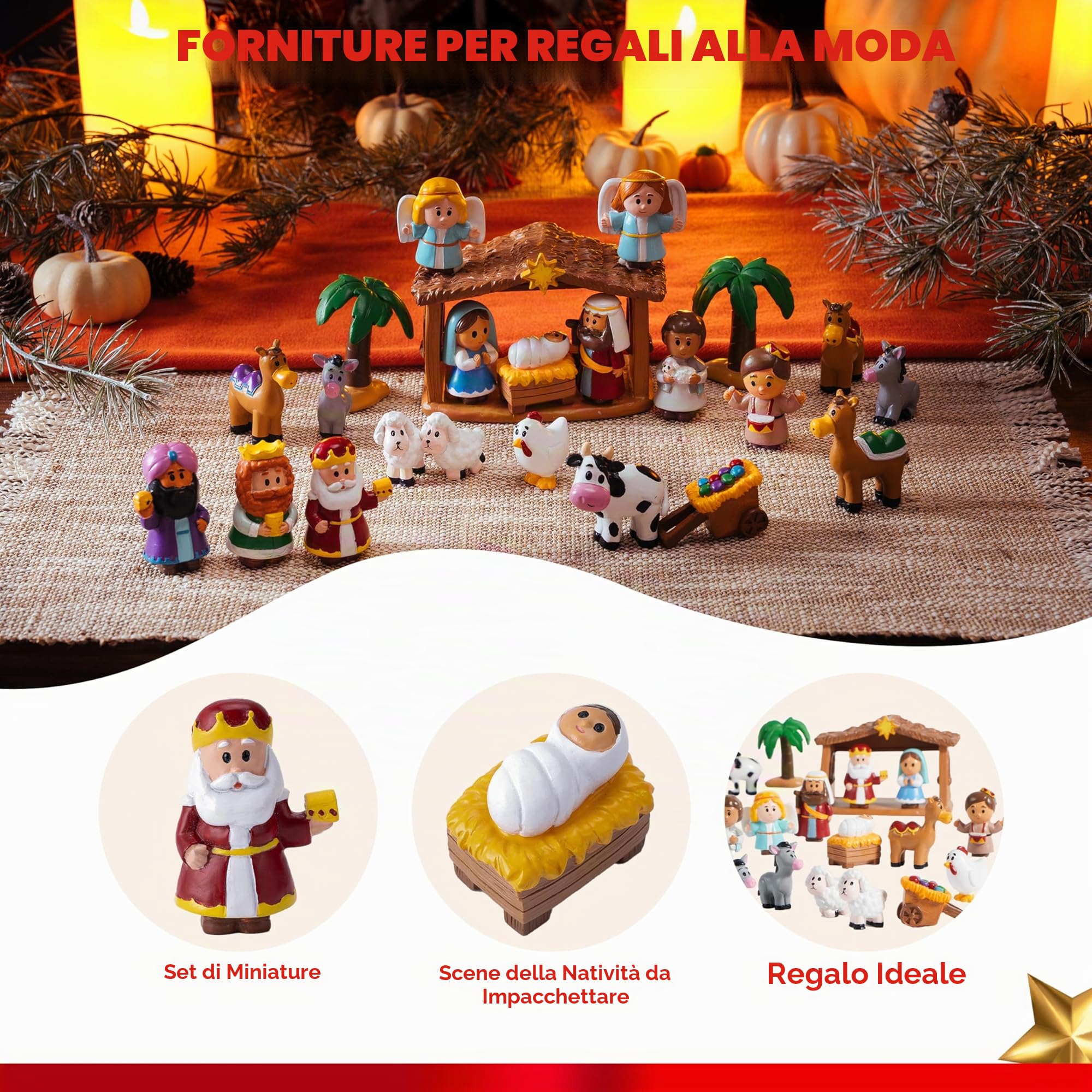 JOYIN 24 statuette di Natale con presepe, in miniatura, per bambini, regalo di Natale, decorazioni per feste, da tavolo