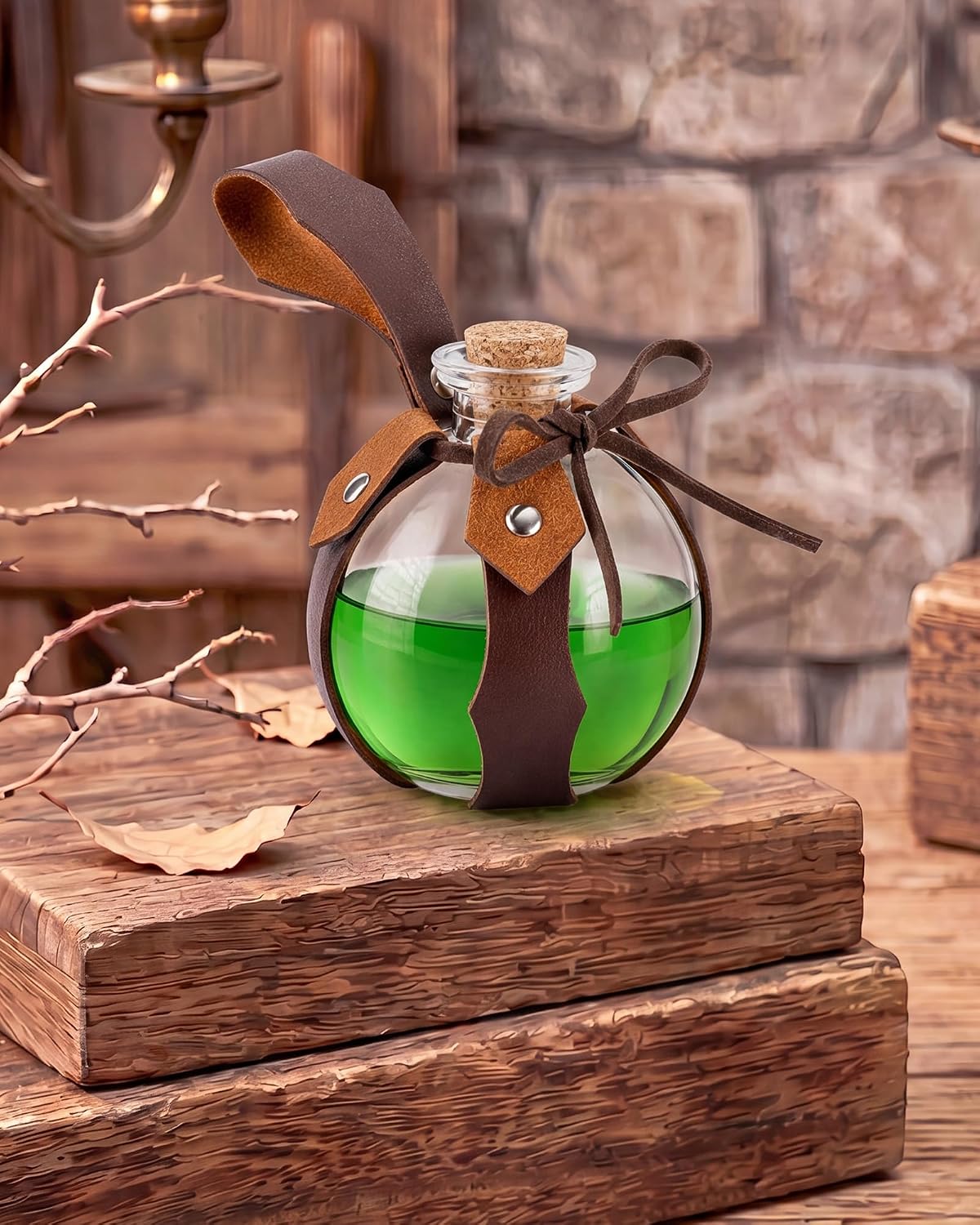 Medieval Brown Potion Bottle with Wrapped Faux Leather Belt Holder
