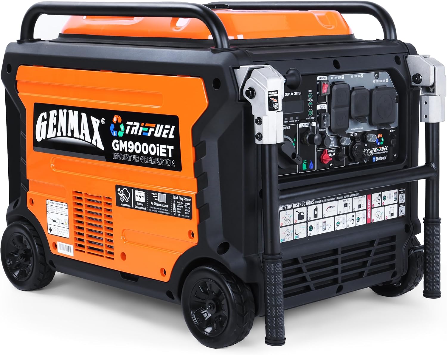 GENMAX 9000W Tri-Fuel Portable Inverter Generator with Remote Start & Bluetooth Control