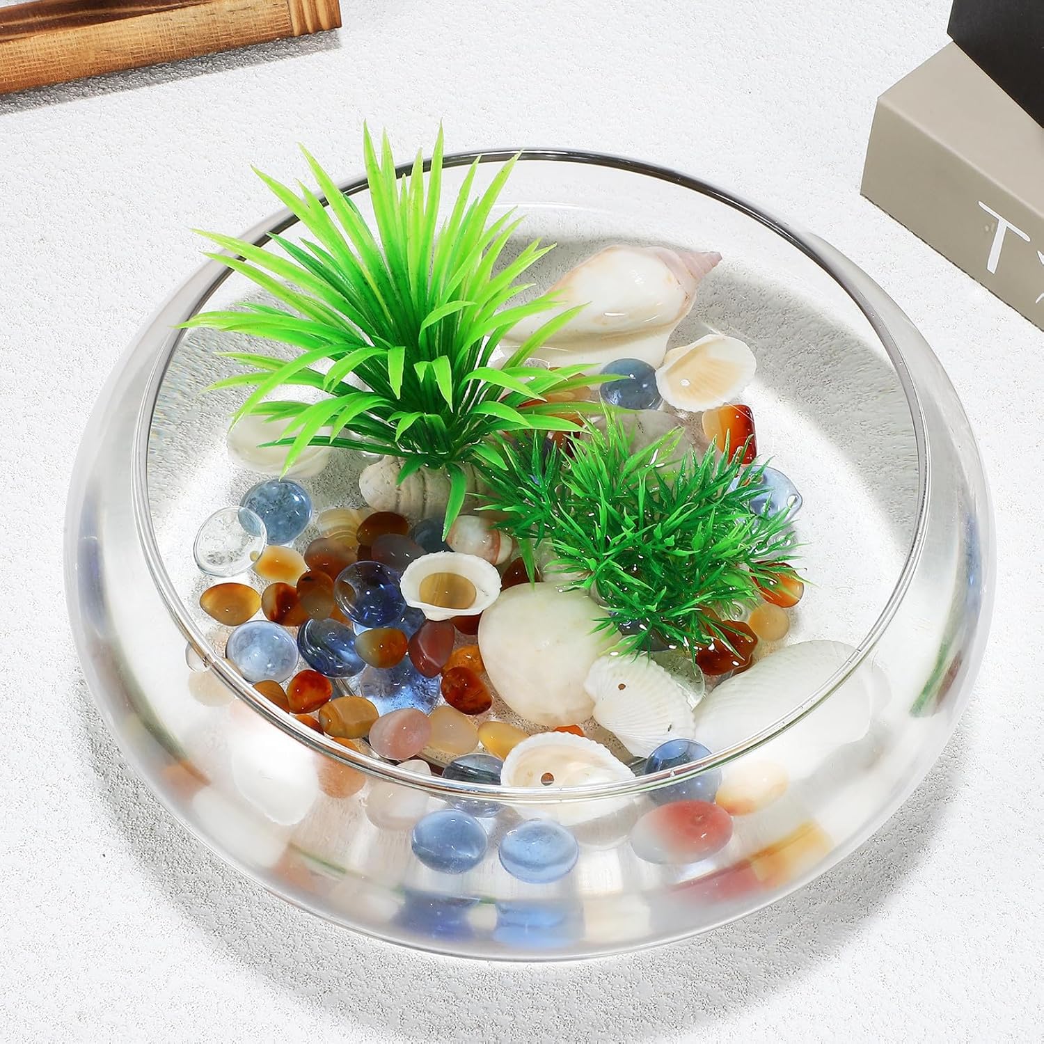 Sewroro 2 Pcs Glass Fish Bowls Clear Glass Decorative Bowls Round Flower Terrarium Table Centerpiece