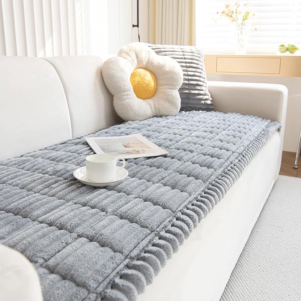 ShowyLive Sofa Covers 1 2 3 4 Seater Non Slip Sofa Slipcovers Super Soft & Thick Corduroy Sofa Cushion Covers Sofa Protectors from Pets/Kids/Dogs(Light Grey, 28 * 59 inch/70 * 150CM) - 1