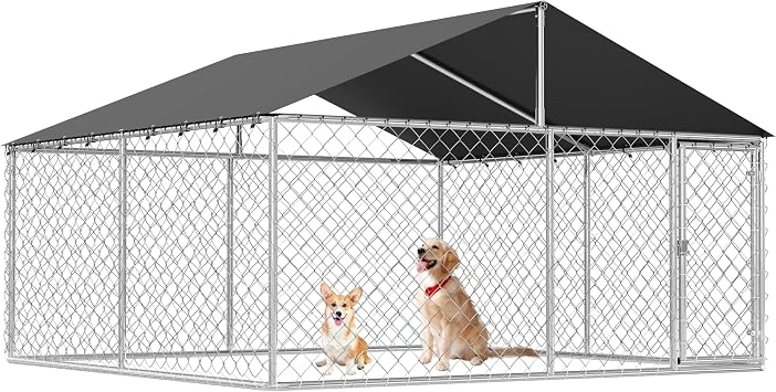 Petonly Outdoor Dog Enclosure Heavy Duty Dog Kennel House Mesh Dog Big Cage Pet Kennel Steel Fence with Secure Lock118x 118