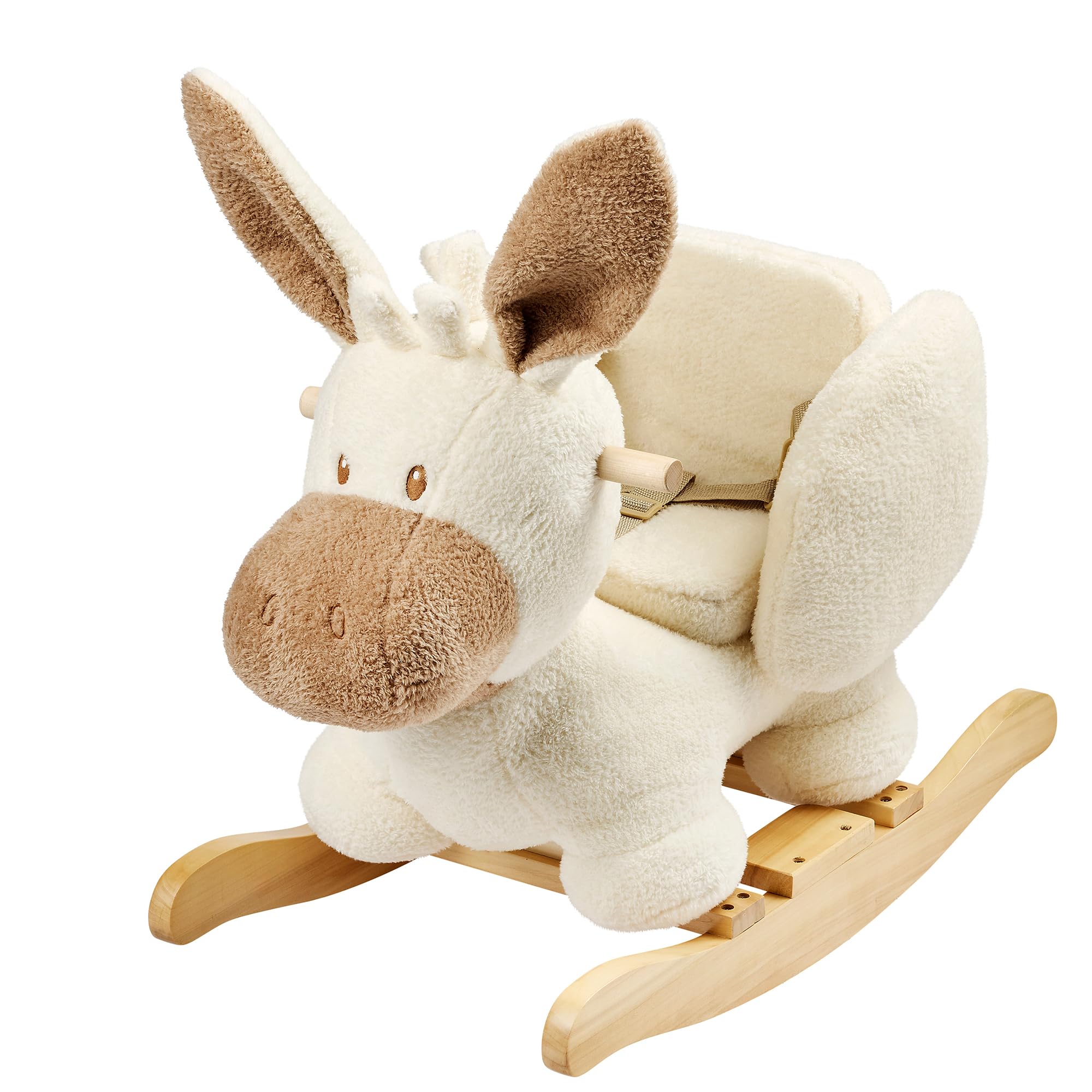 Nattou Schaukeltier, Esel, Inkl. Sicherheitsgurt, Fröhliches Hin- und Herschaukeln, 100% Polyester, Teddy, Ecru