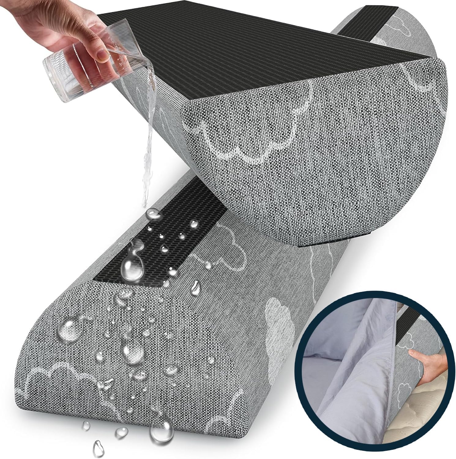 Sleepah Bed Bumpers for Toddlers Memory Foam Rail Guards Waterproof Washable Dual Sided Non-Slip Soft Cover - Safety Guard Noodle Long Pillow Pads for King Queen Full Twin Beds (1 Pack)