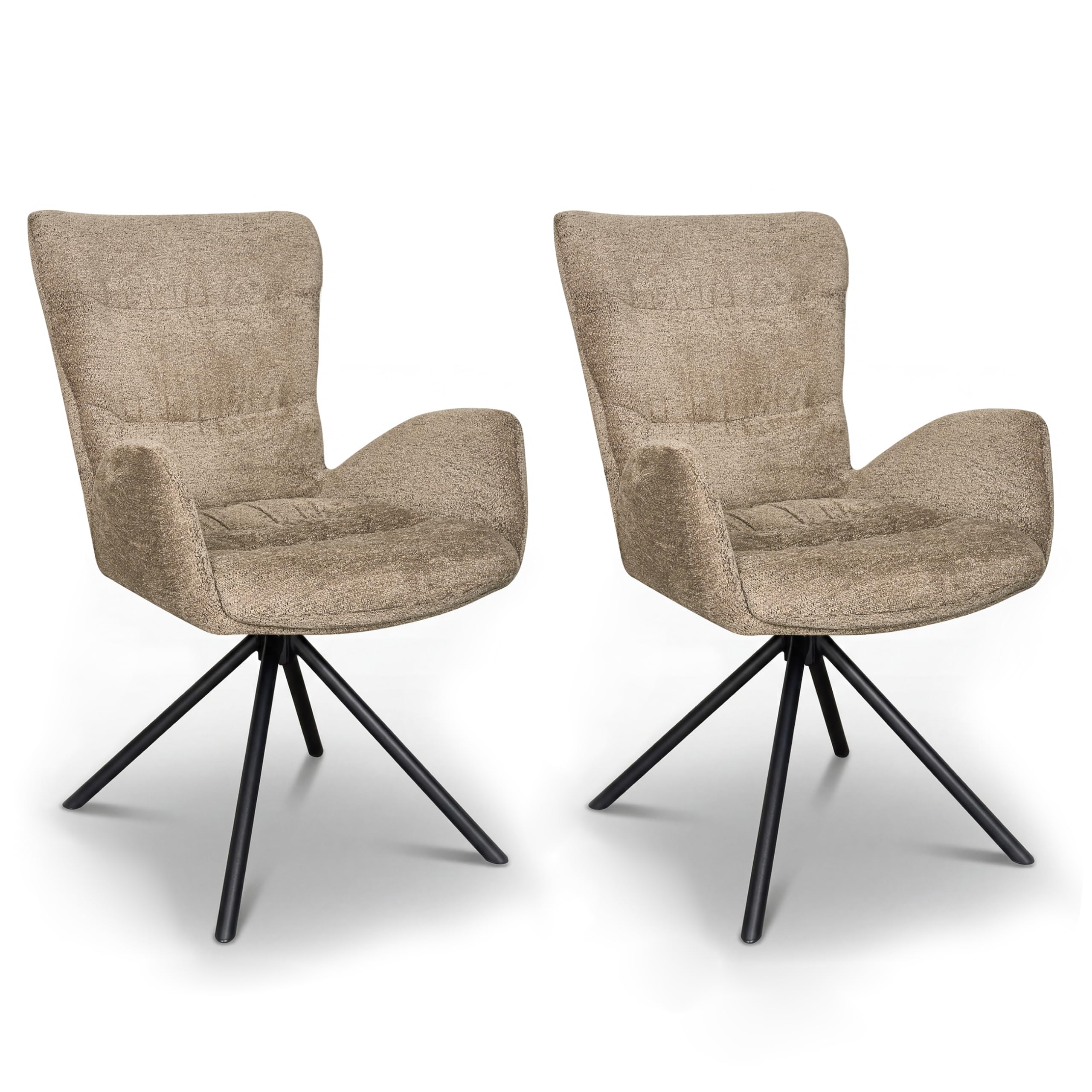 Modern Swivel Armchairs Set of 2 Brown Chenille Tub Chairs with Comfy Seat