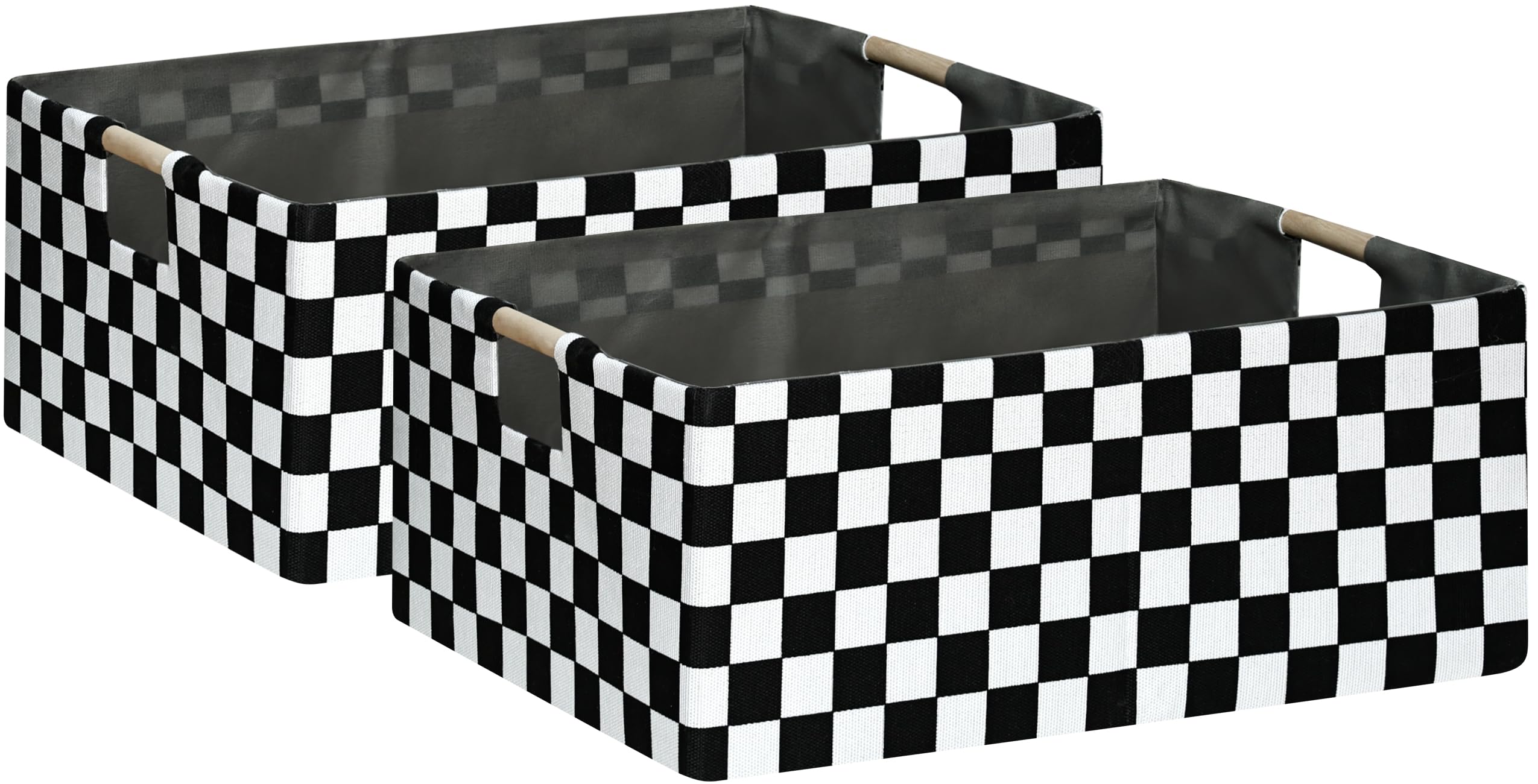 Checkered Storage Basket Foldable Nursey Box | 16.9" Storage Cube for Women Closet Organizer Boys Car Toys Bins with Handles | Sturdy Cardboard &