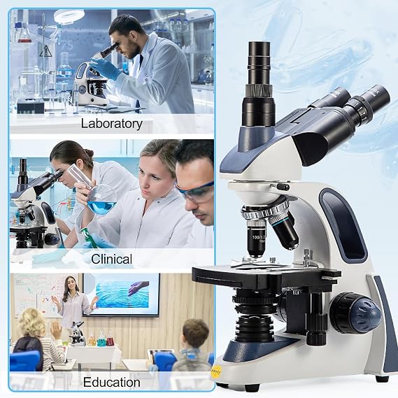 SWIFT SW380T Compound Trinocular Microscope, 40-2500X Magnification, Siedentopf Head, Dual Layer Mechanical Table with 5.0MP Camera and Software, and 100 Blank Slides