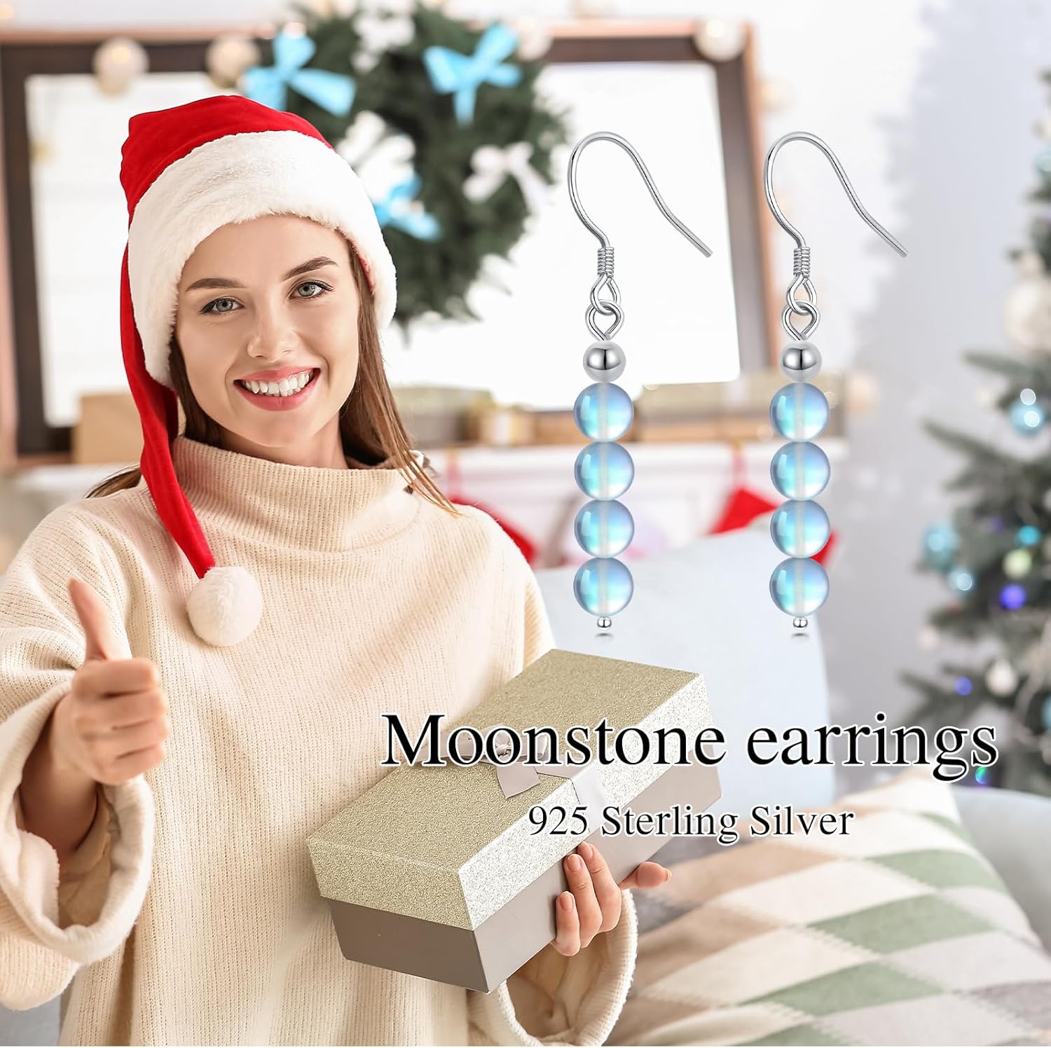 925 Sterling Silver Heart/Bead/Flower/Teardrop Moonstone/Turquoise Dangle Hook Earrings, Dangle Drop Earrings Jewelry for Women Mother Wife Lover - Image 6