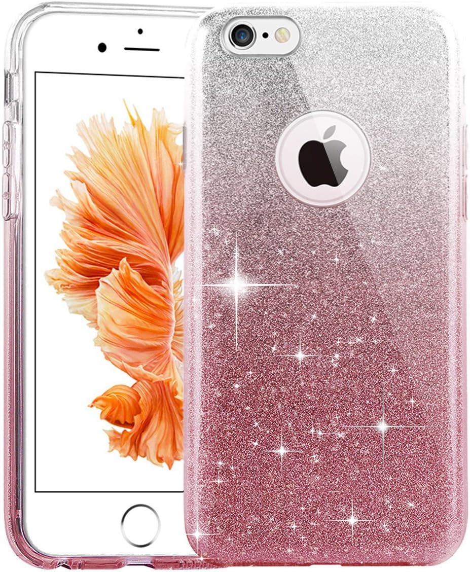 TOZO Case for iPhone 6s Shiny Shadow Bling Crystal Sparkle Premium 3 Layer Hybrid PC+TPU Semi Transparent/Exact/Soft Case for iPhone 6 (2014) / 6s (2015) 4.7 Gradient Pink