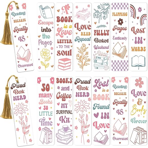 AFRITEE UV DTF Bookmark Wraps - 24 Sheets Funny Book Lovers Blank Bookmark UV DTF Stickers, Book Flowers Waterproof Transfer Sticker Decals DIY Acrylic Bookmarks Decorations Gift for Women